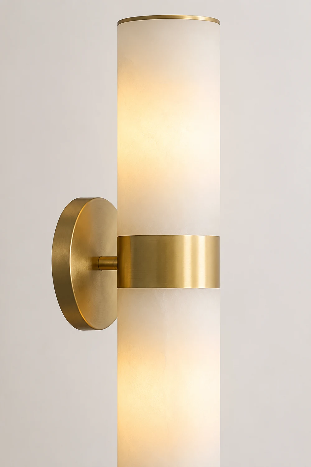Chan Modern Double Headed Metal Stone Vanity Wall Lamp, Brass - Lumpaz