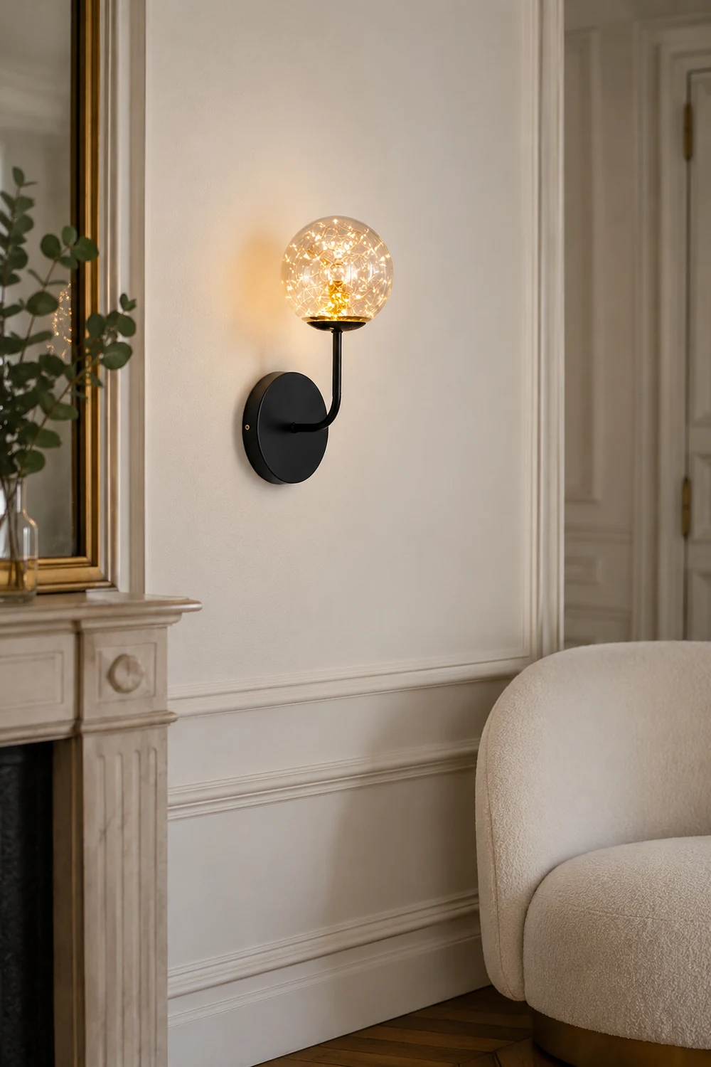 Valentina Wall Lamp Starry Globe Art Deco, Black/Gold, Bedroom - Lumpaz