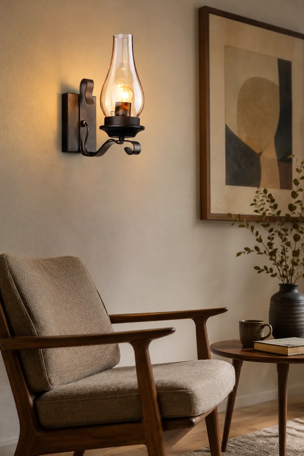 Alessio Vintage Candle Wood Metal Wall Lamp - Lumpaz