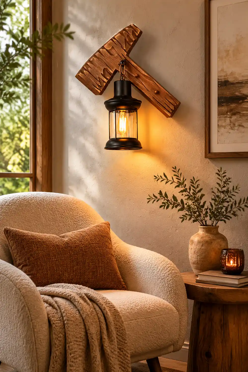 Austin Wall Lamp Hammer Shape Vintage, Wood/Metal, Bedroom - Lumpaz