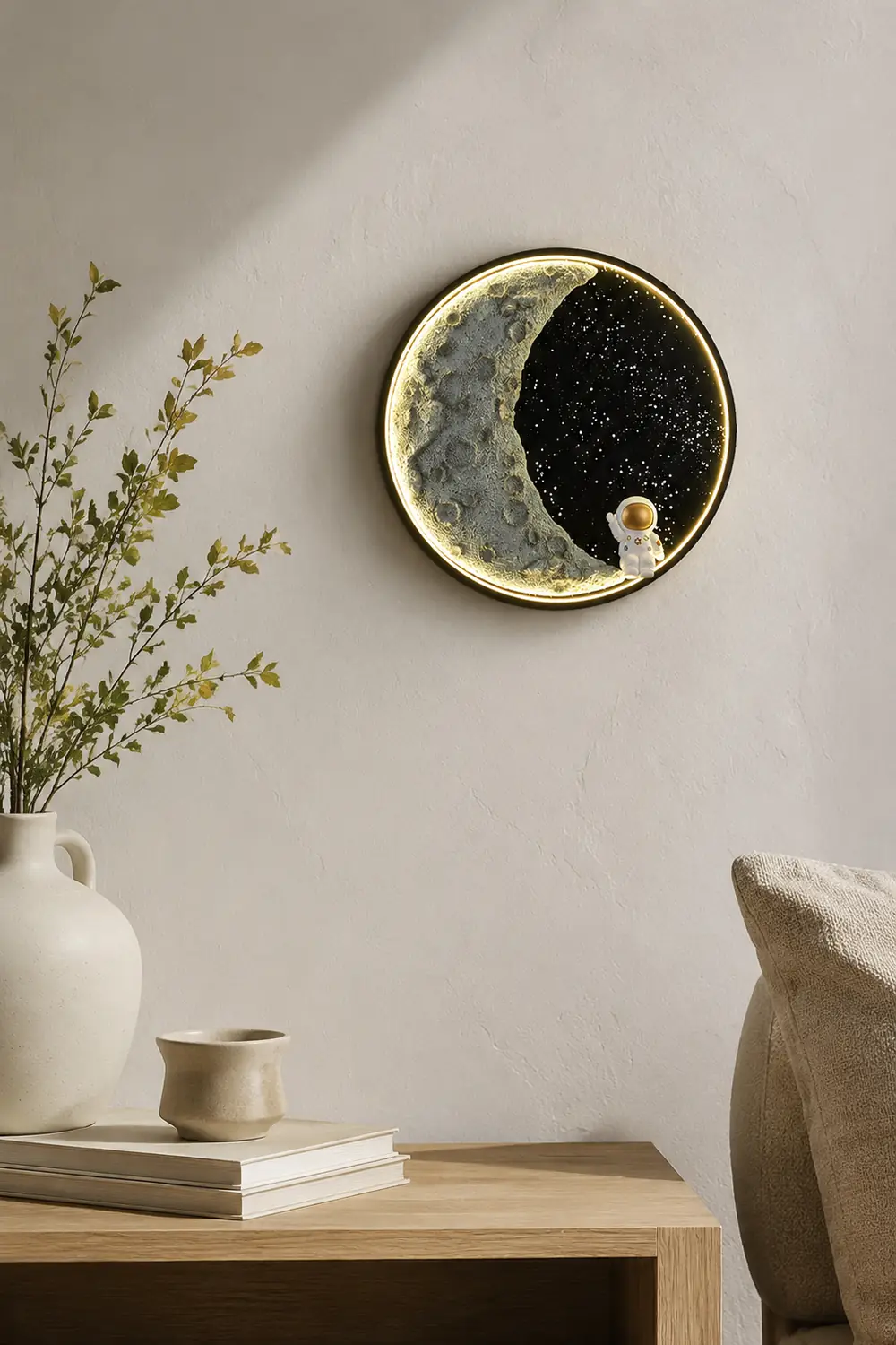 Elif Modern Astronaut Moon Metal Black Wall Lamp - Lumpaz