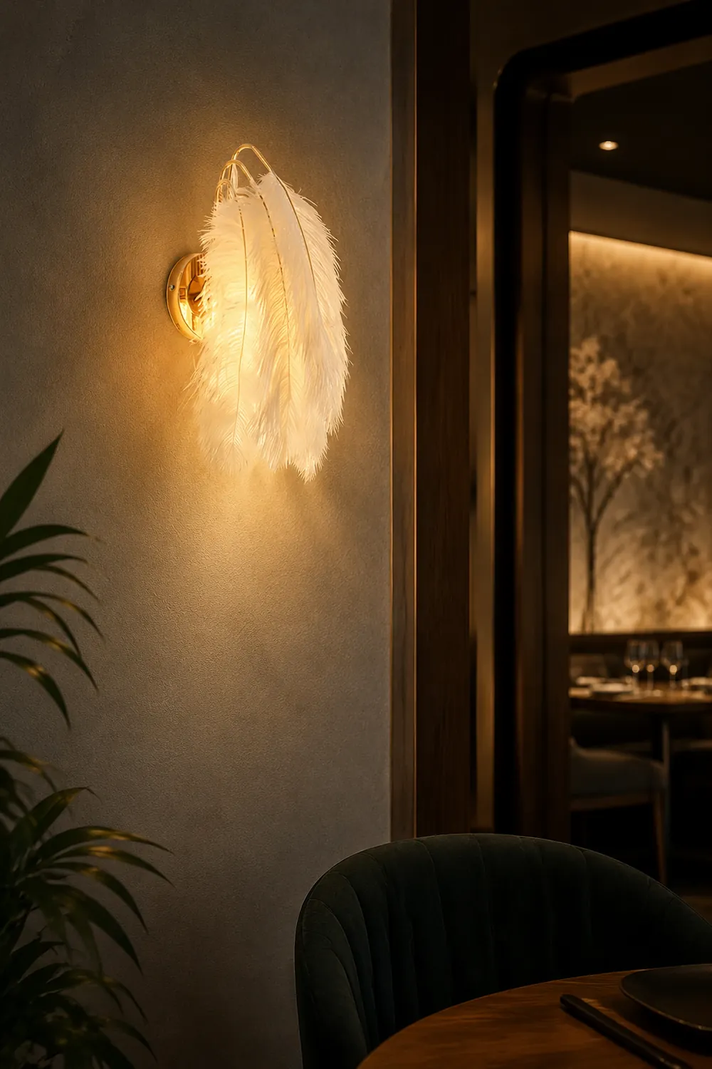O'Moore Wall Lamp Modern Art Deco Metal/Feather, Gold, Bedroom - Lumpaz