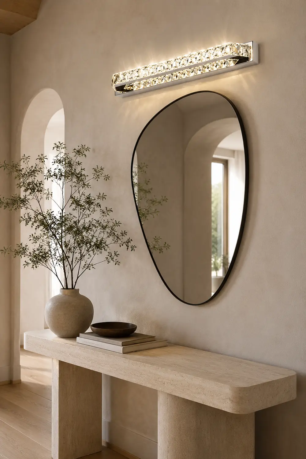 Kristy Luxury Linear Crystal Mirror Front Vanity Wall Lamp, Silver - Lumpaz