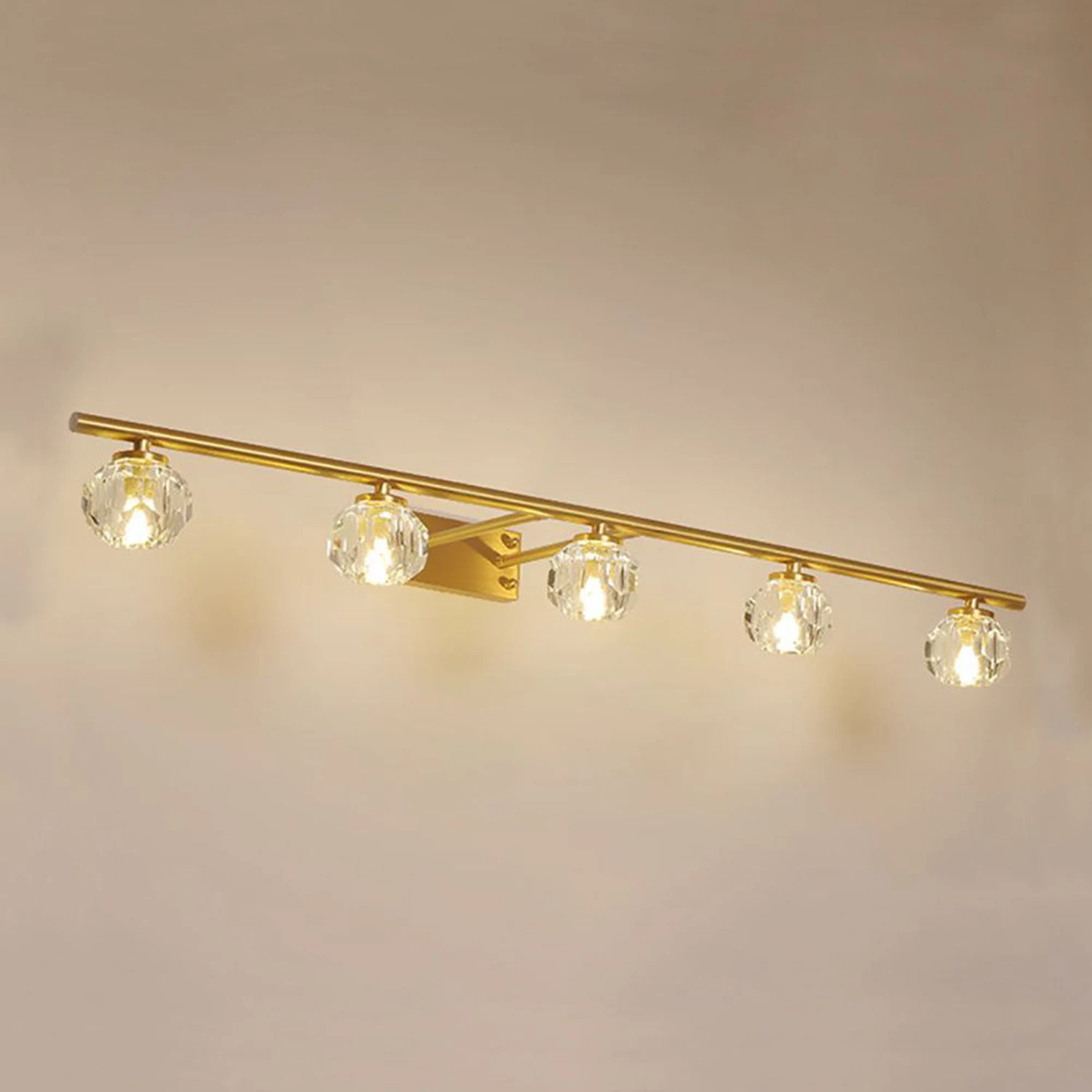 Kristy Wall Lamp Modern Mirror Front Vanity, Metal/Crystal, Gold, Bathroom - Lumpaz