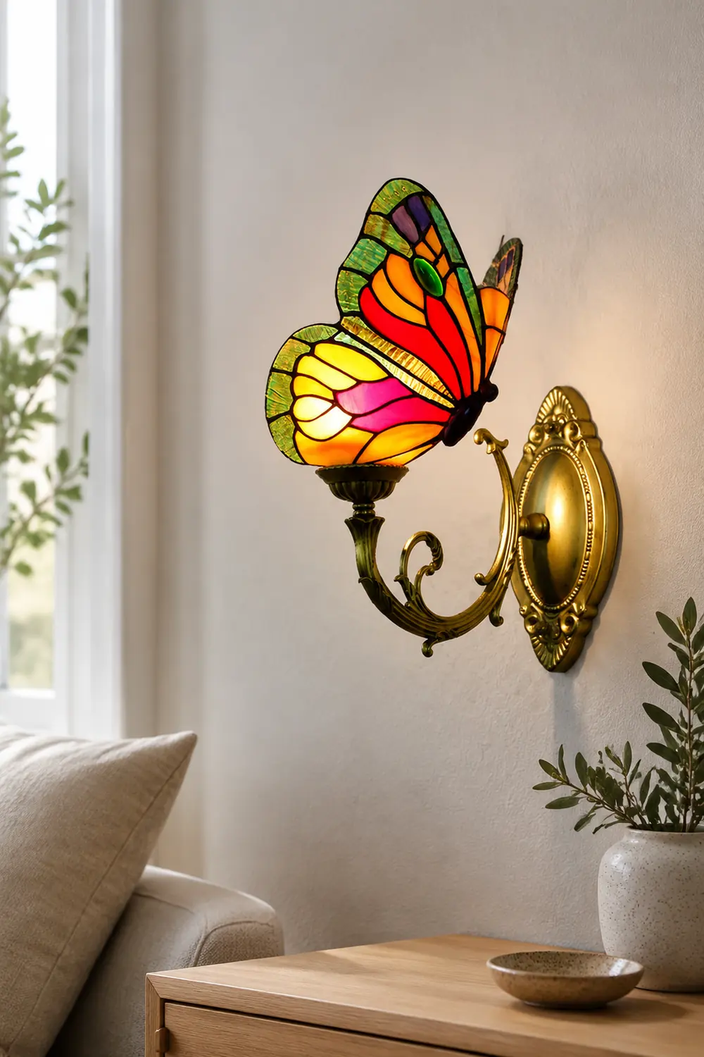 Kady Artistic Butterfly Metal/Glass Lamps Wall, Red/Blue/Multi-Color/Light Blue - Lumpaz
