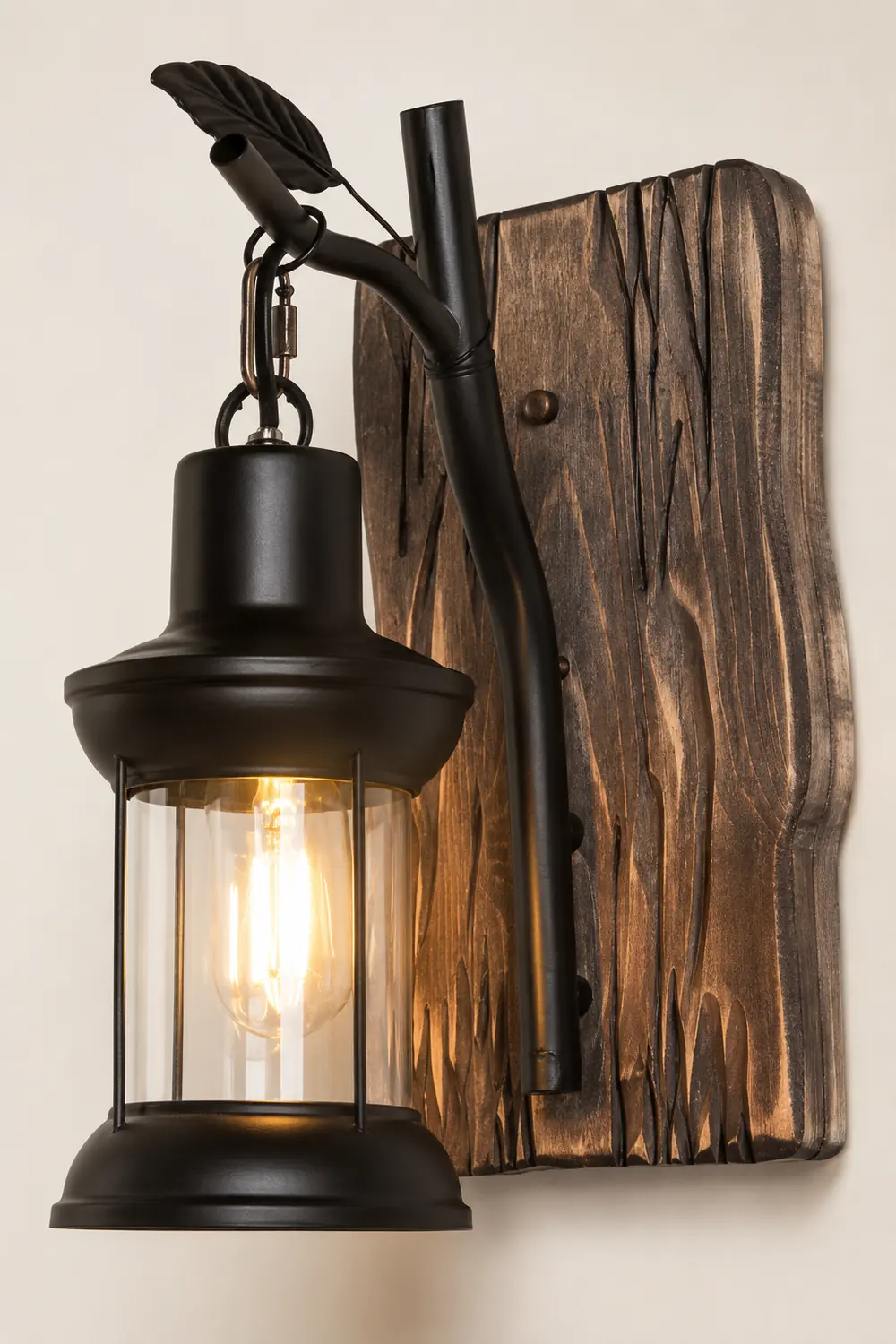 Austin Vintage Branches Lantern Wall Lamp, Metal/Wood, Black, Dining Room - Lumpaz