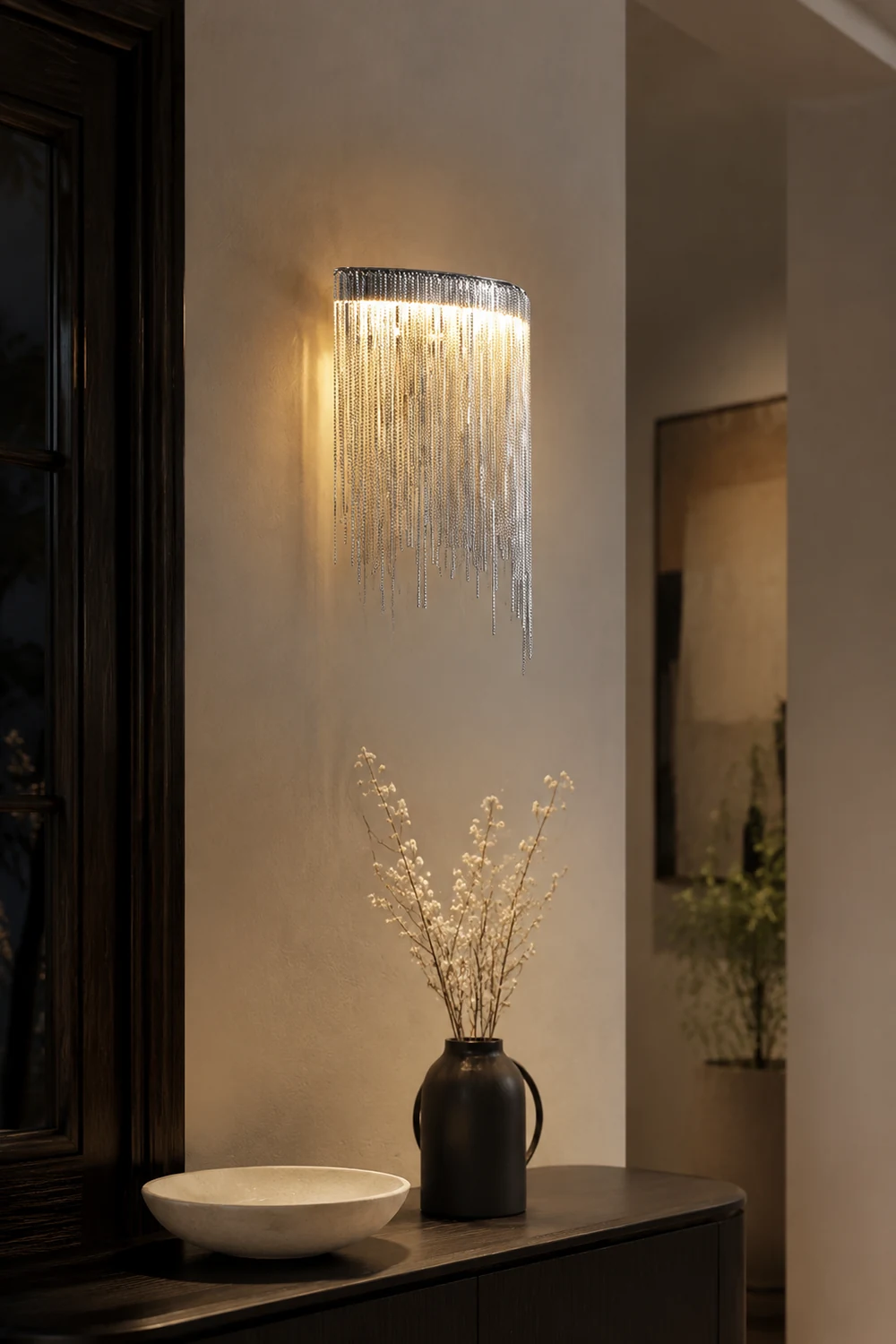Colon Wall Lamp Decorative/Modern, Tassel Chain, Silver, Living Room - Lumpaz