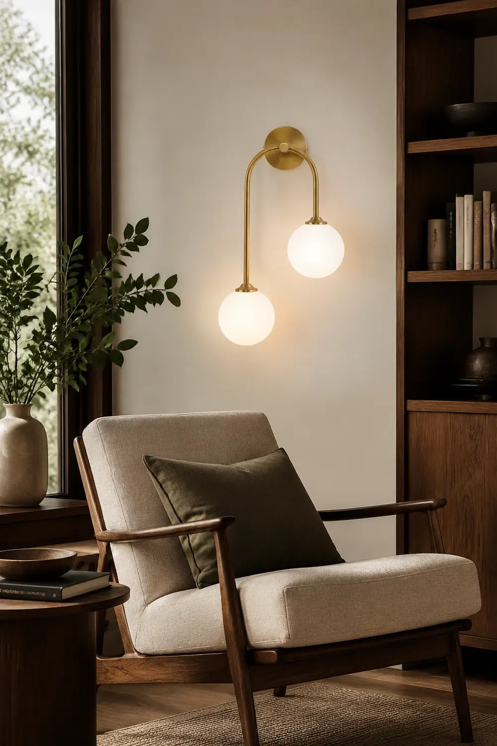 Valentina Modern Arc Globe Glass Wall Lamp, Brass, Living Room - Lumpaz