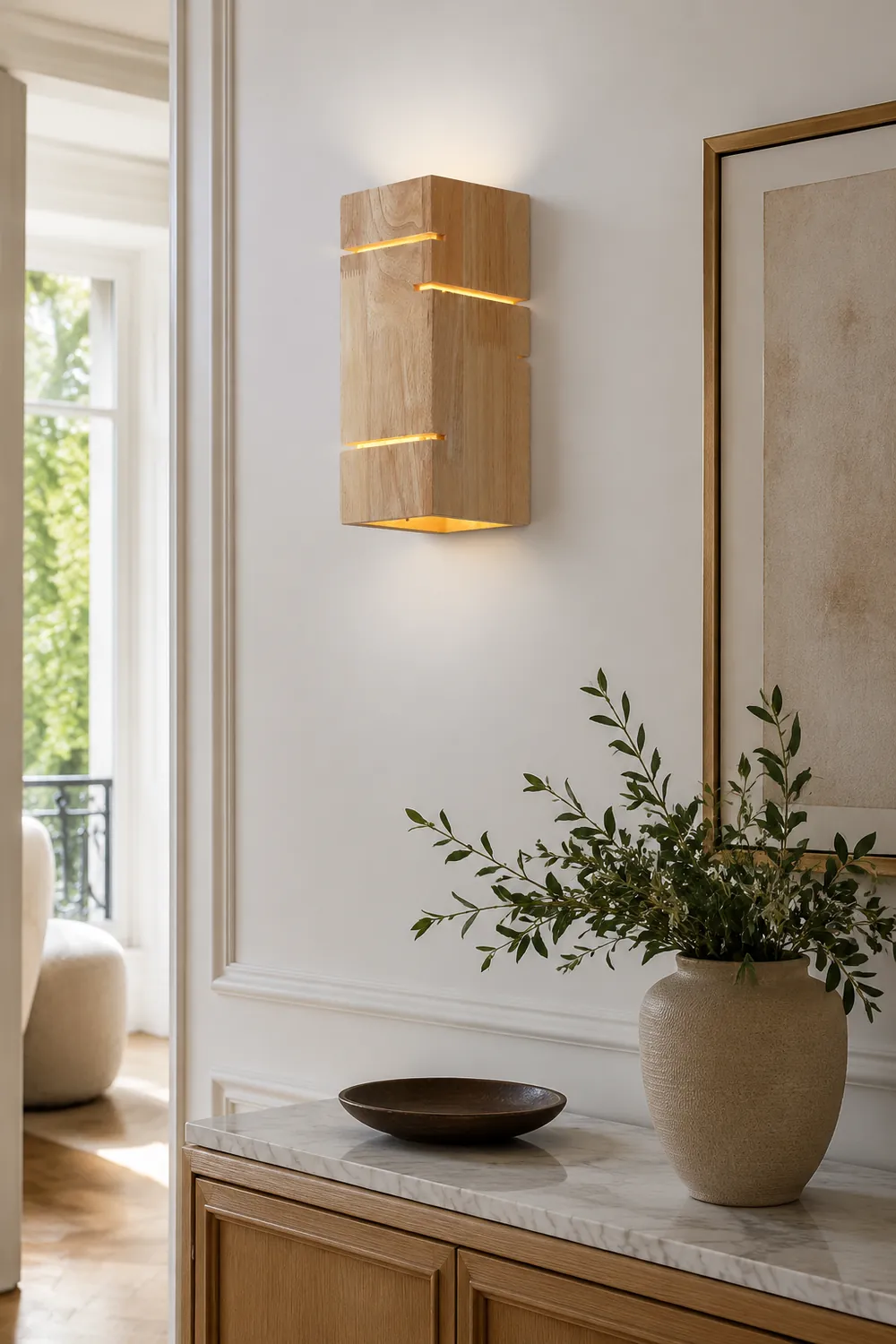 Ozawa Wall Lamp Rectangular Minimalist, Mounted Bedside, Wood, Bedroom - Lumpaz