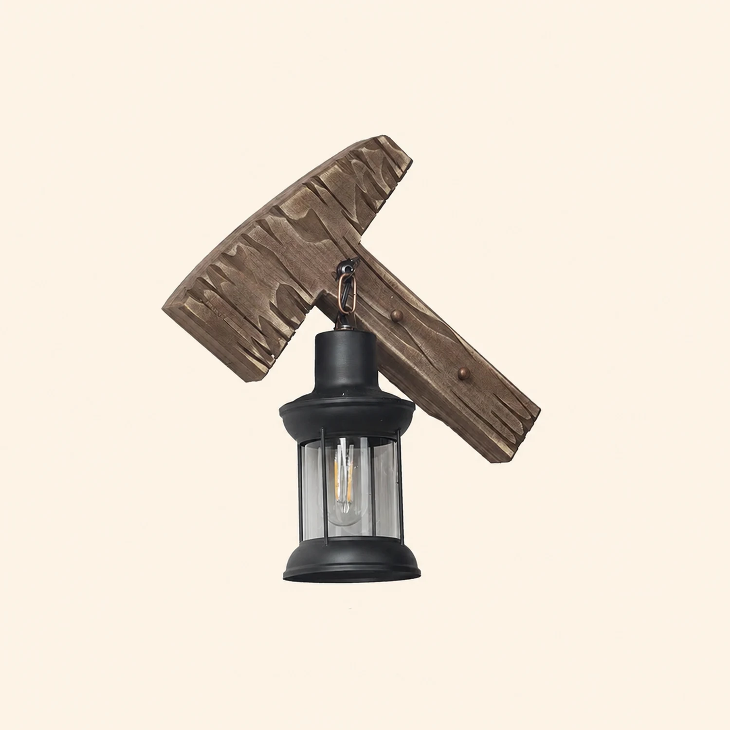 Austin Wall Lamp Hammer Shape Vintage, Wood/Metal, Bedroom - Lumpaz