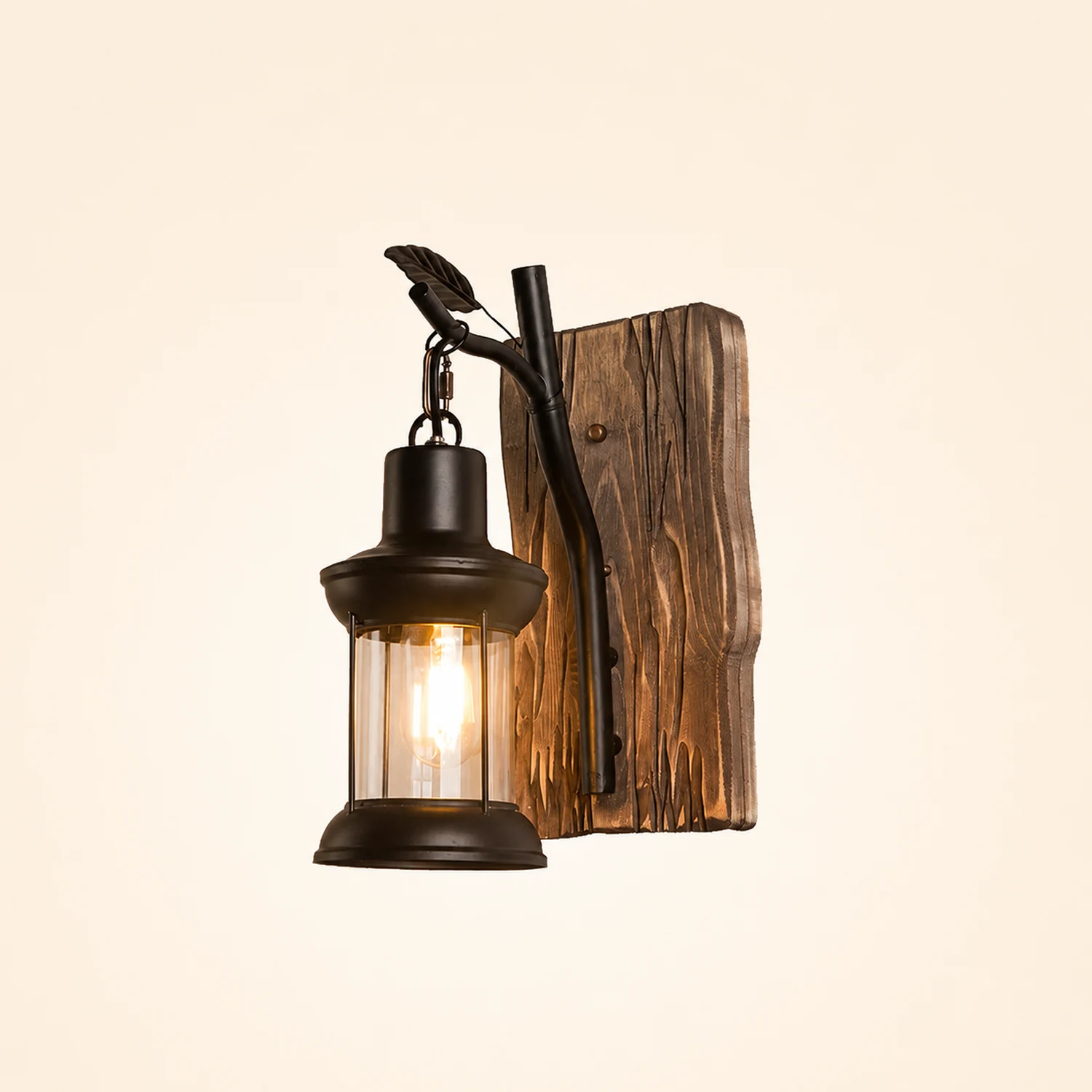 Austin Vintage Branches Lantern Wall Lamp, Metal/Wood, Black, Dining Room - Lumpaz