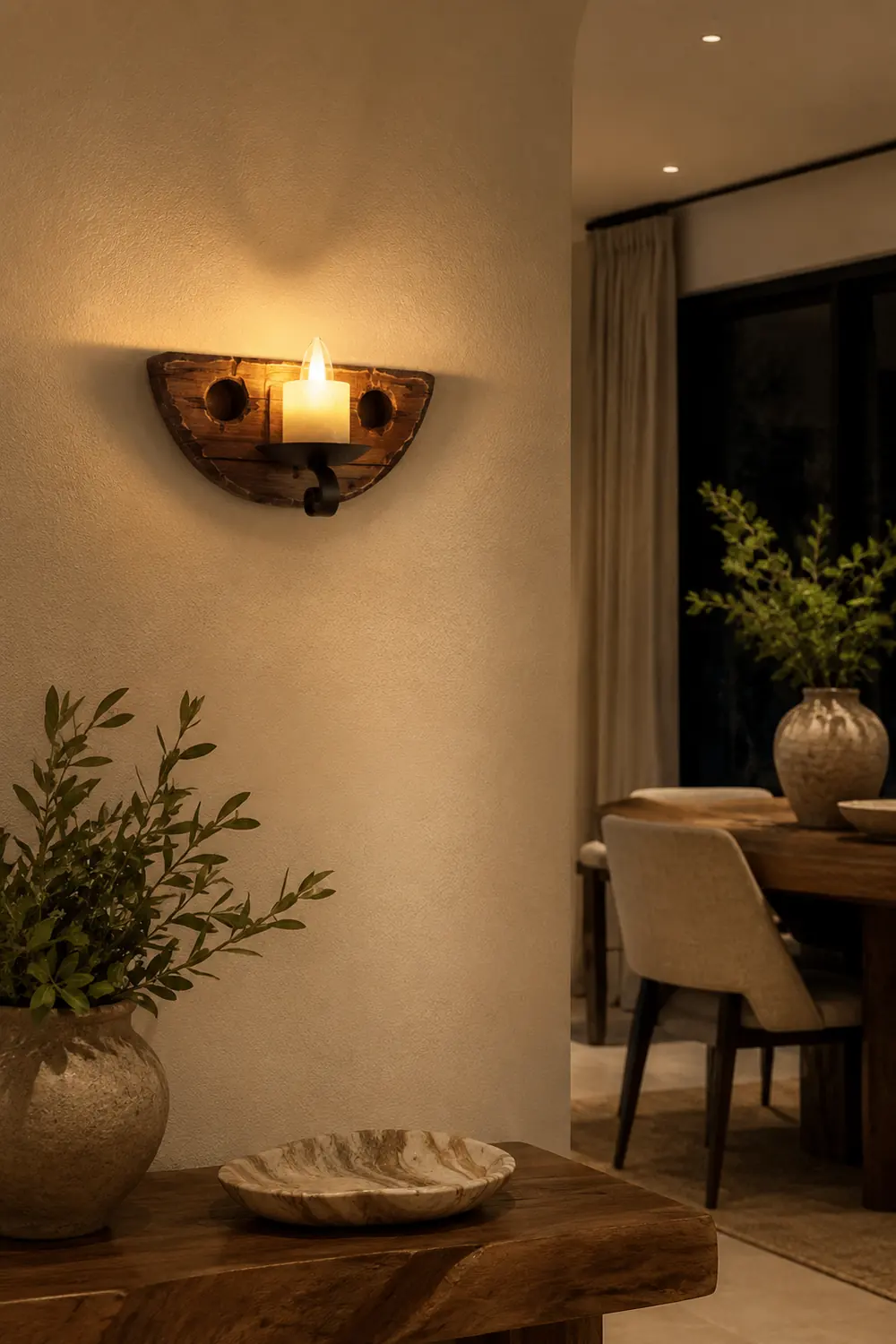Austin Vintage Candle Semicircle Wall Lamp, Wood/Metal, Bedroom - Lumpaz
