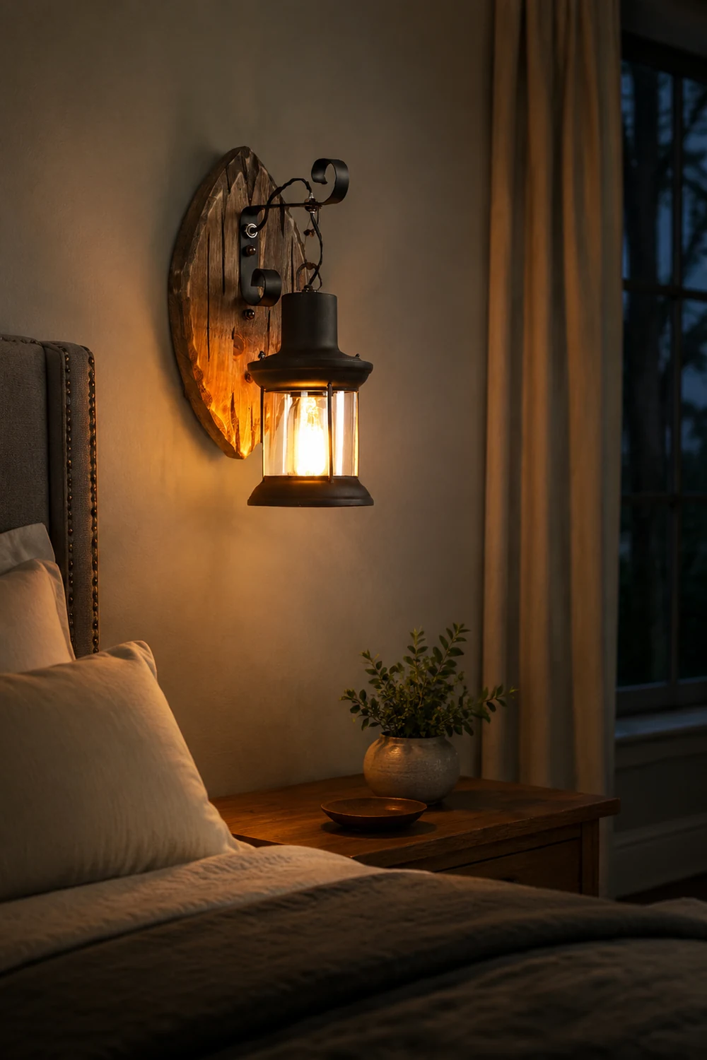 Austin Wall Lamp Leaf Shape Vintage, Wood/Metal, Bedroom - Lumpaz