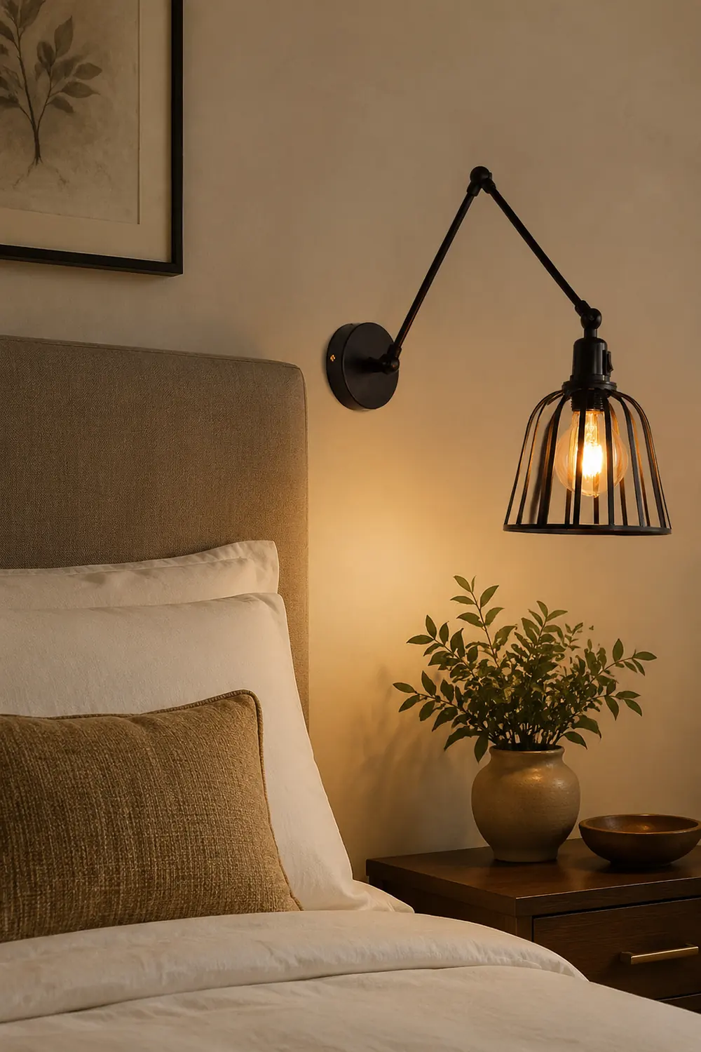 Alessio Vintage Cage Adjustable Wall Lamp, Metal, Black, Living Room - Lumpaz
