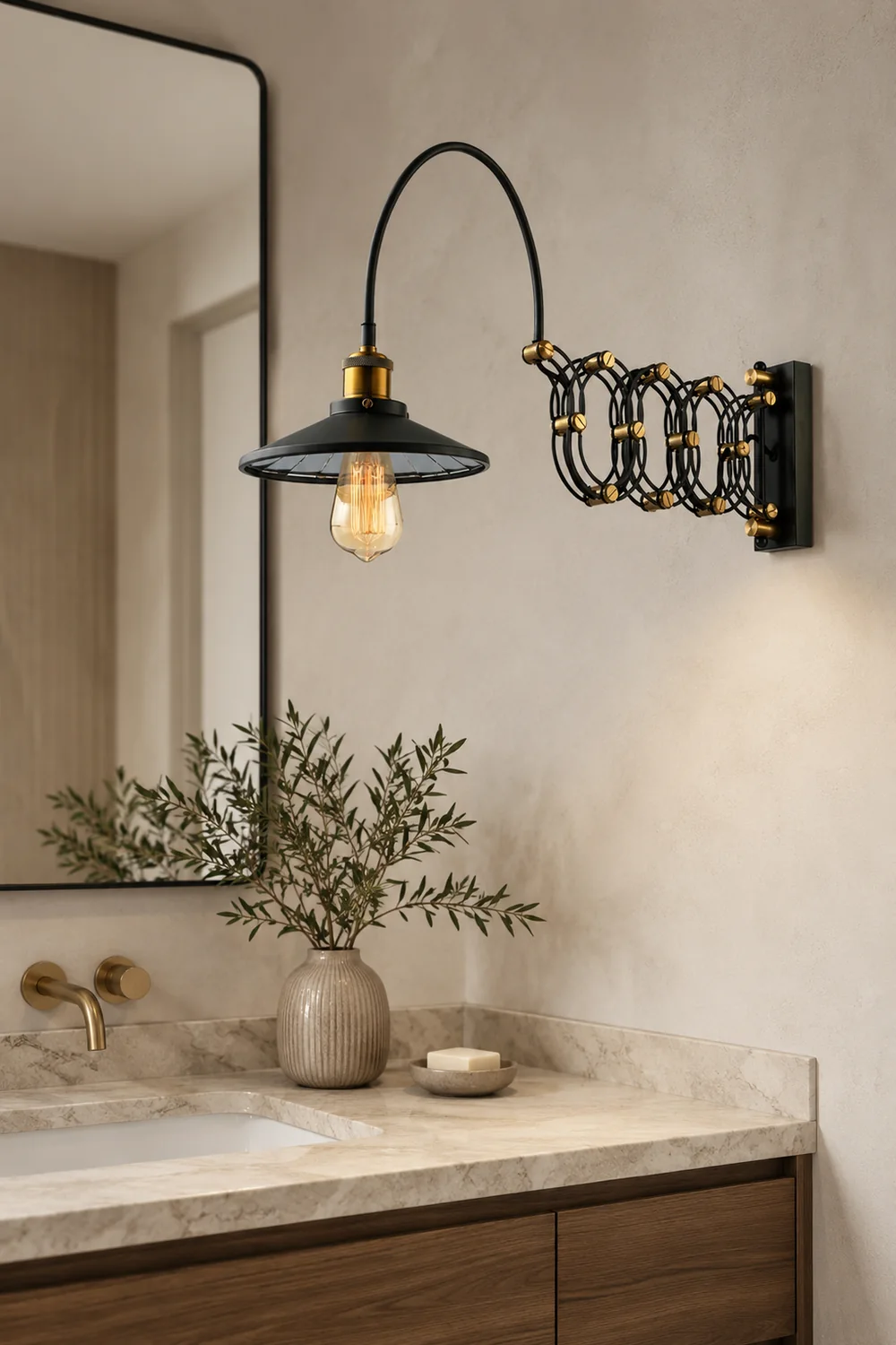 Brady Wall Lamp Arched Lamppost Extendable Arm Metal, Black, Living Room - Lumpaz