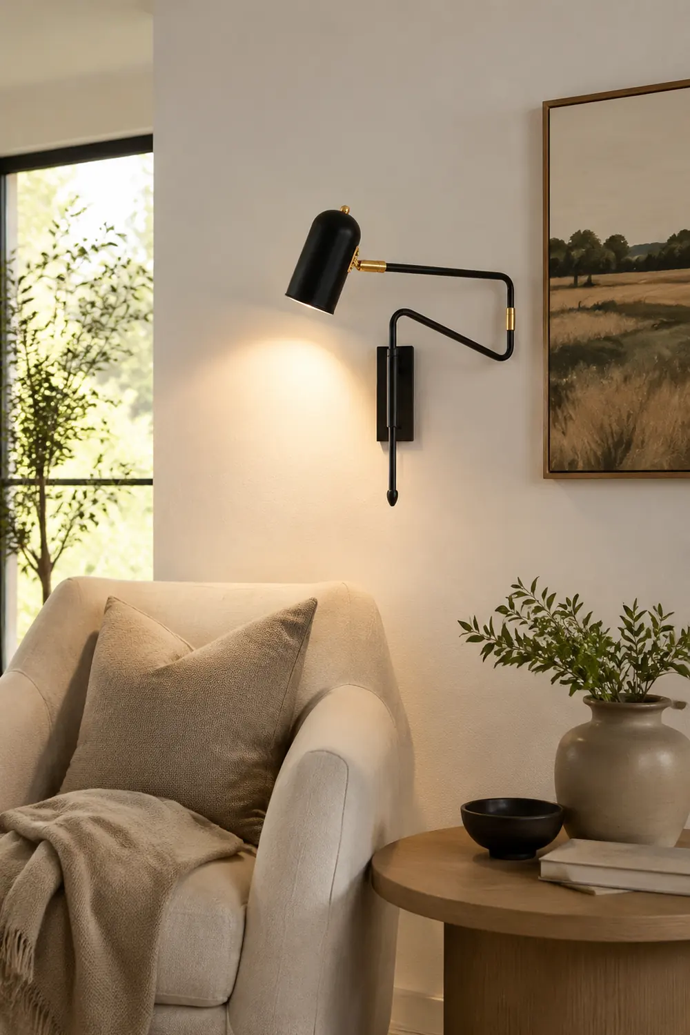 Freja Wall Lamp Modern, Metal Adjustable, Black/Gold, Study - Lumpaz