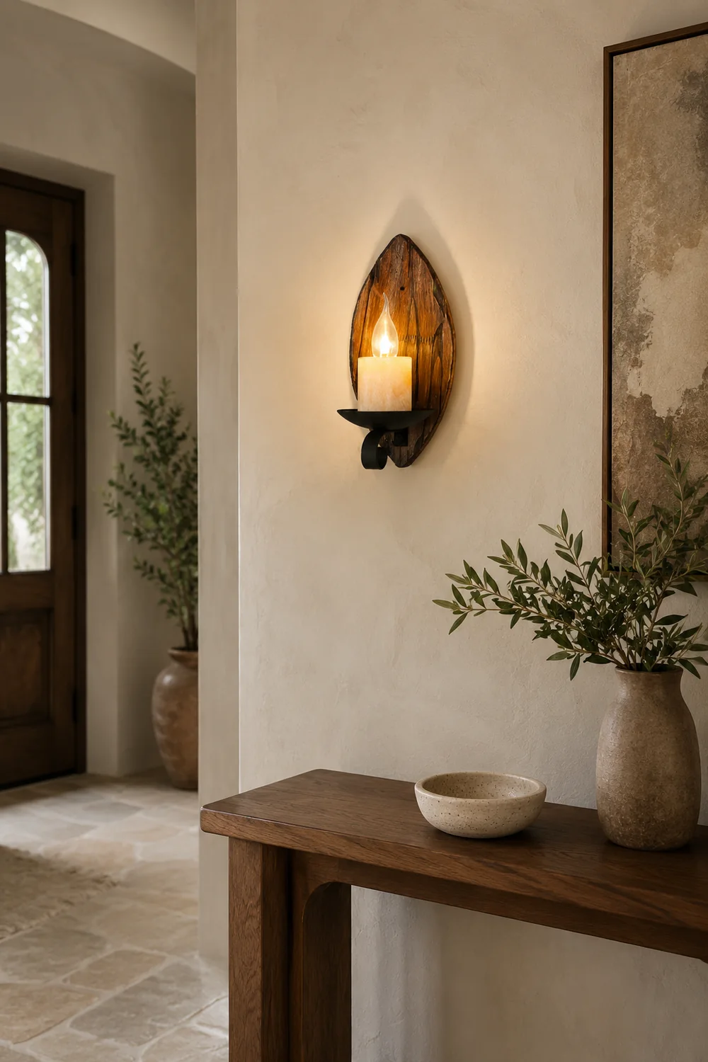 Austin Vintage Leaf Shape Wood Metal Wall Lamp Living Room - Lumpaz