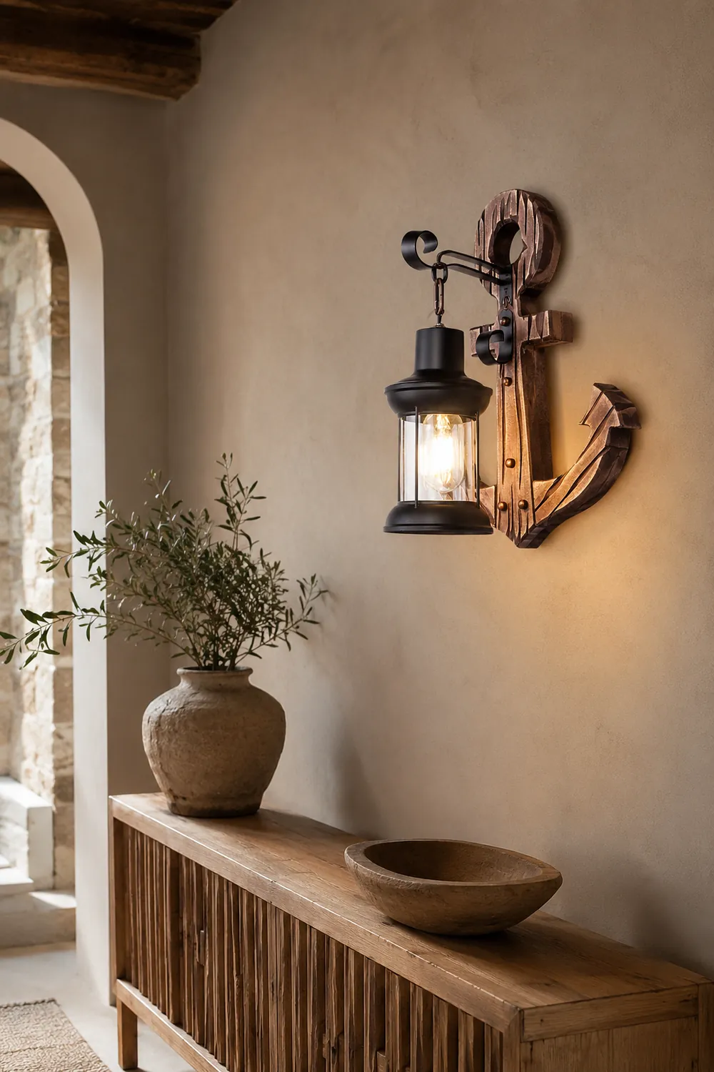 Alessio Wall Lamp Vintage Anchor Black Wooden, Living Room - Lumpaz