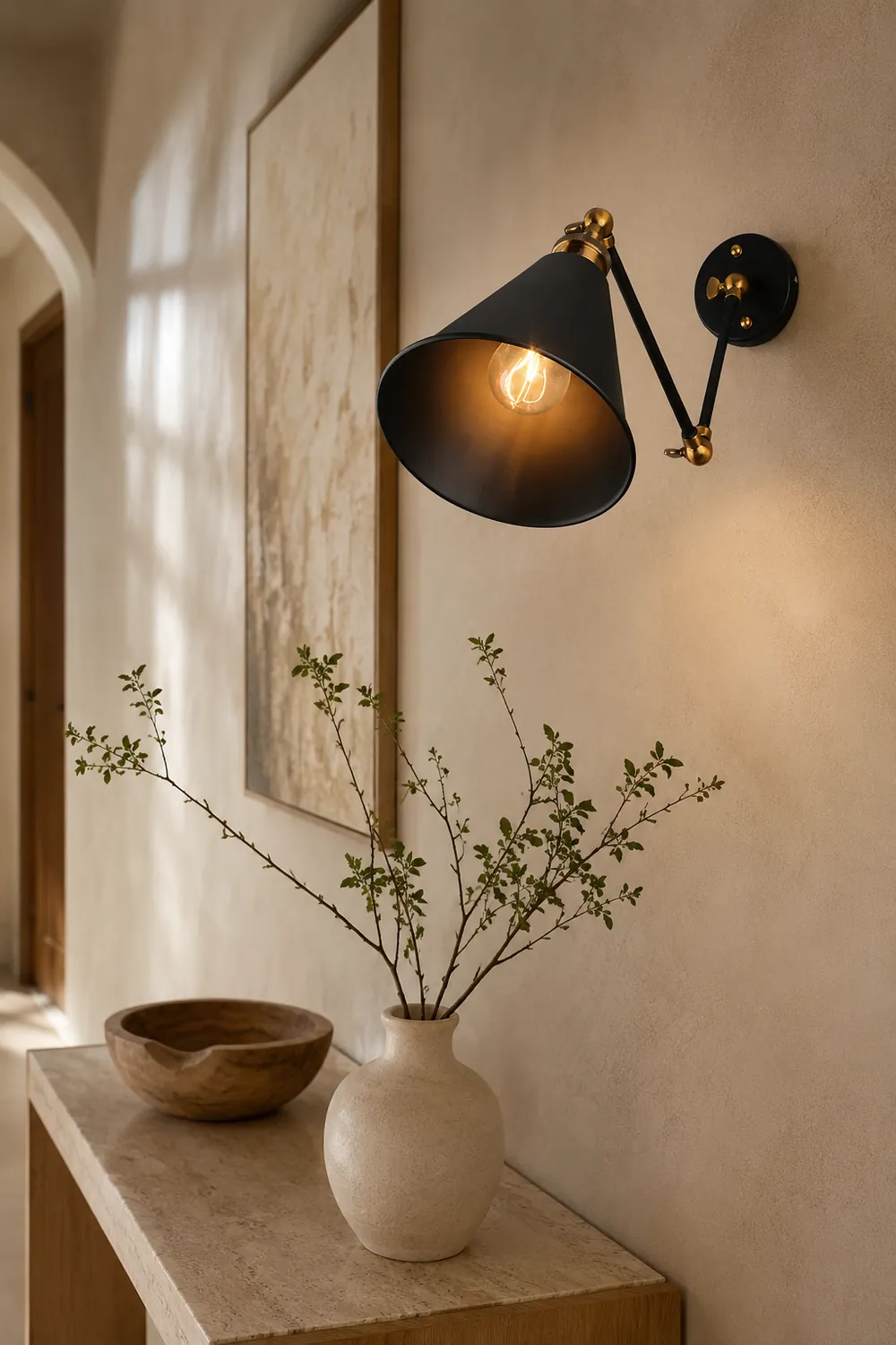 Alessio Wall Lamp Vintage Simple Conical Adjustable Black, Bedroom - Lumpaz
