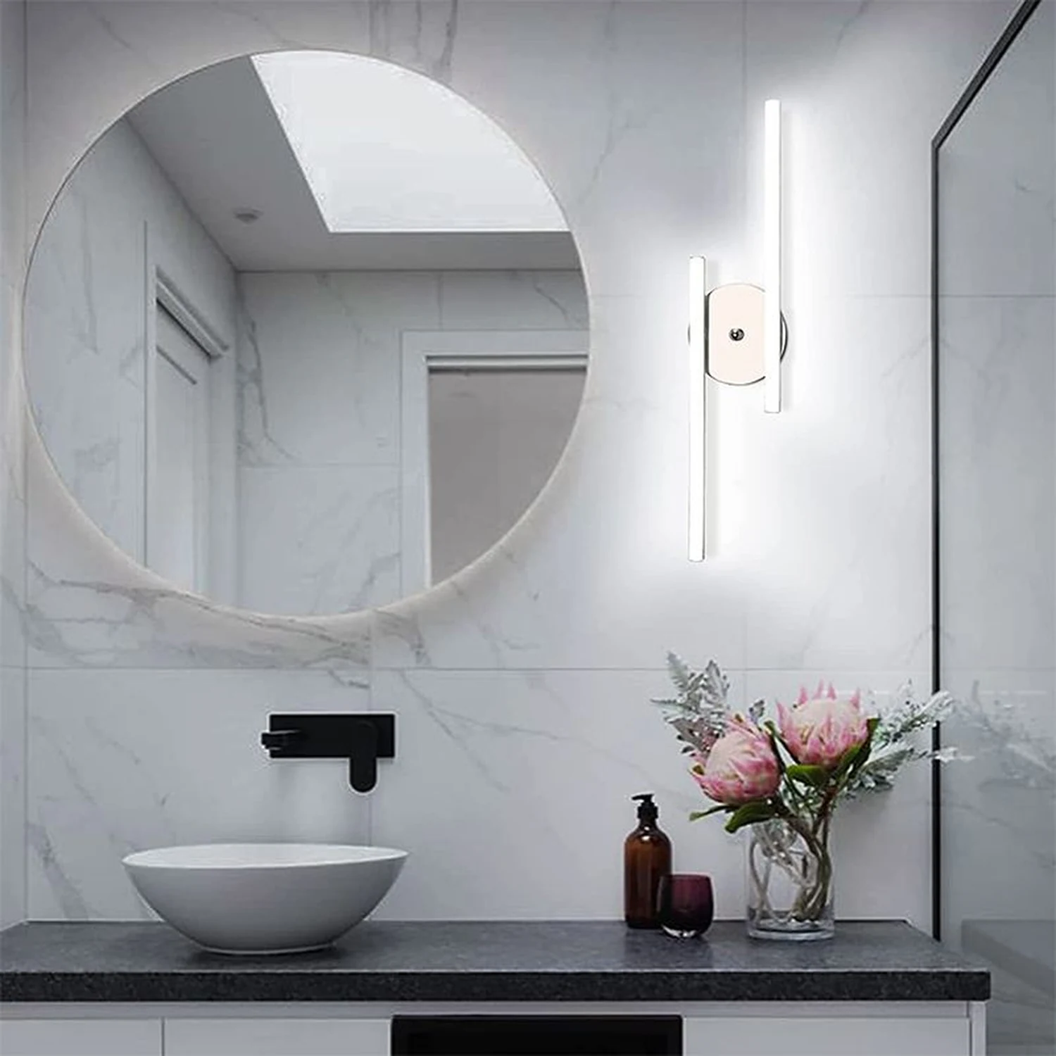 Alana Modern Bi-Linear LED Vanity Wall Lamp, Black/Silver - Lumpaz