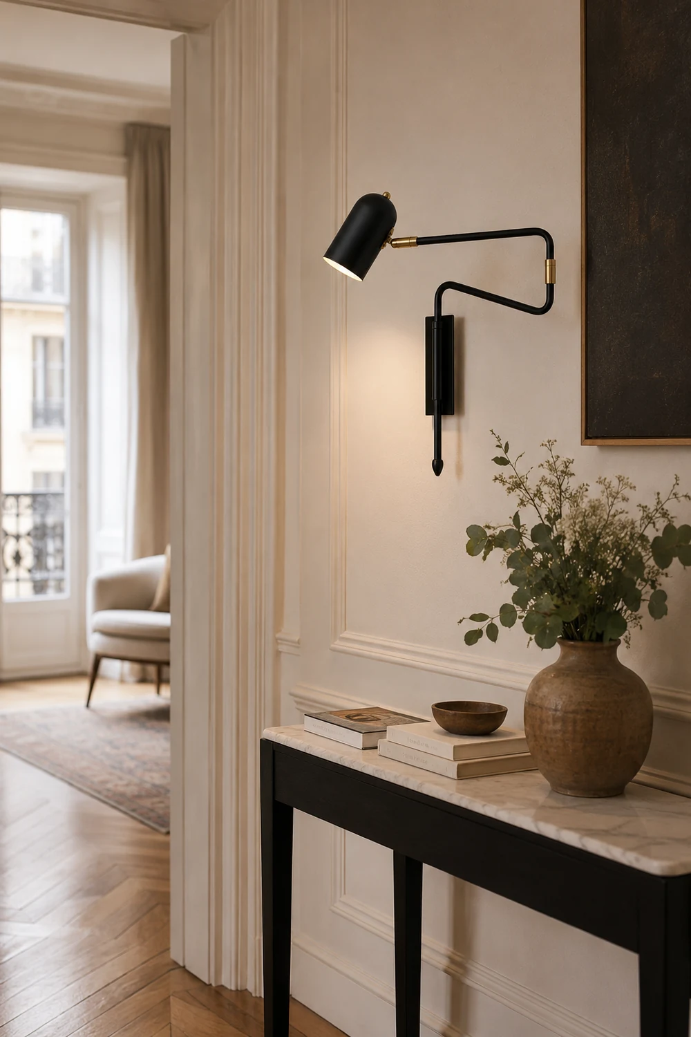 Freja Wall Lamp Modern, Metal Adjustable, Black/Gold, Study - Lumpaz