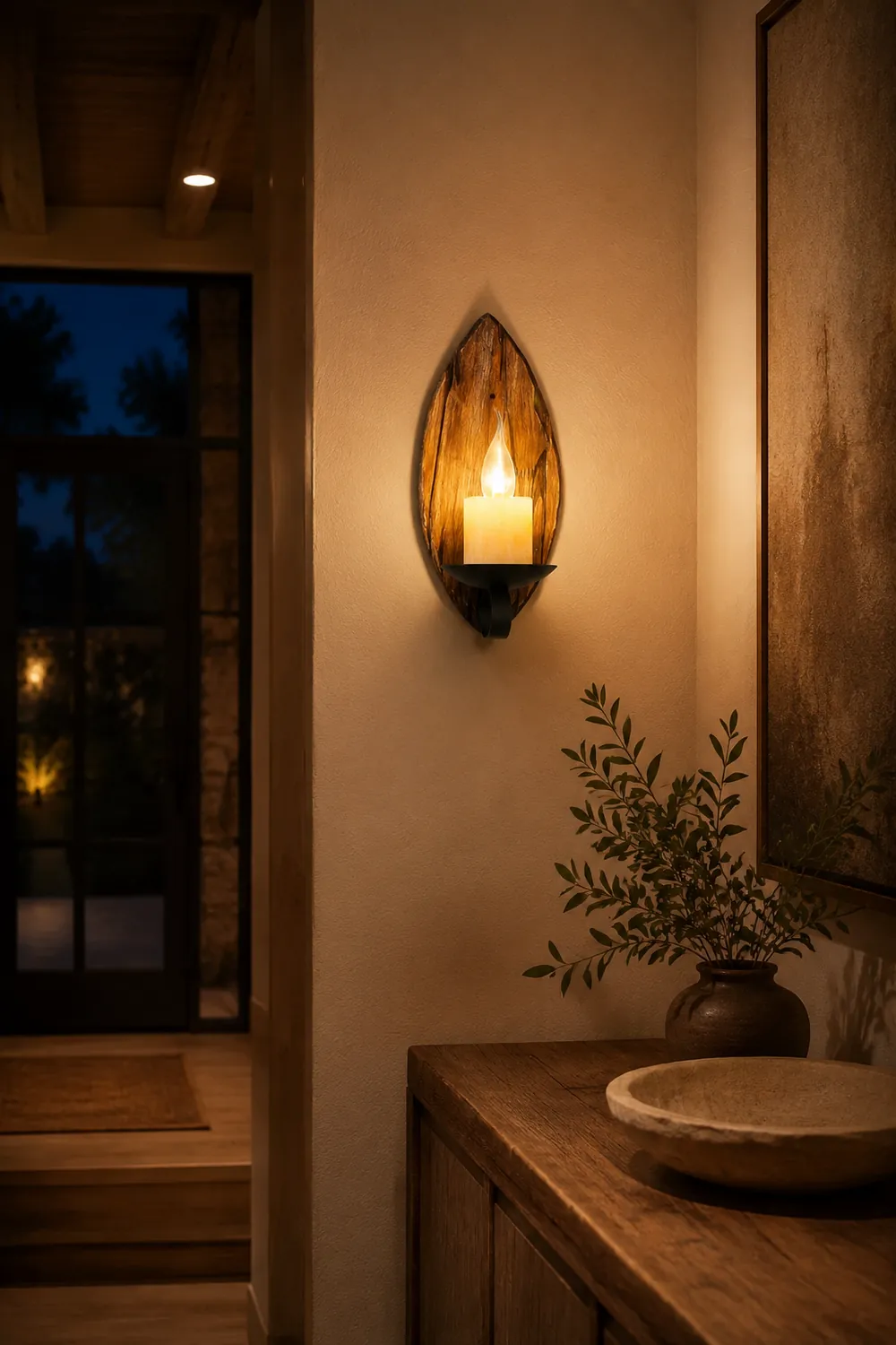Austin Vintage Leaf Shape Wood Metal Wall Lamp Living Room - Lumpaz