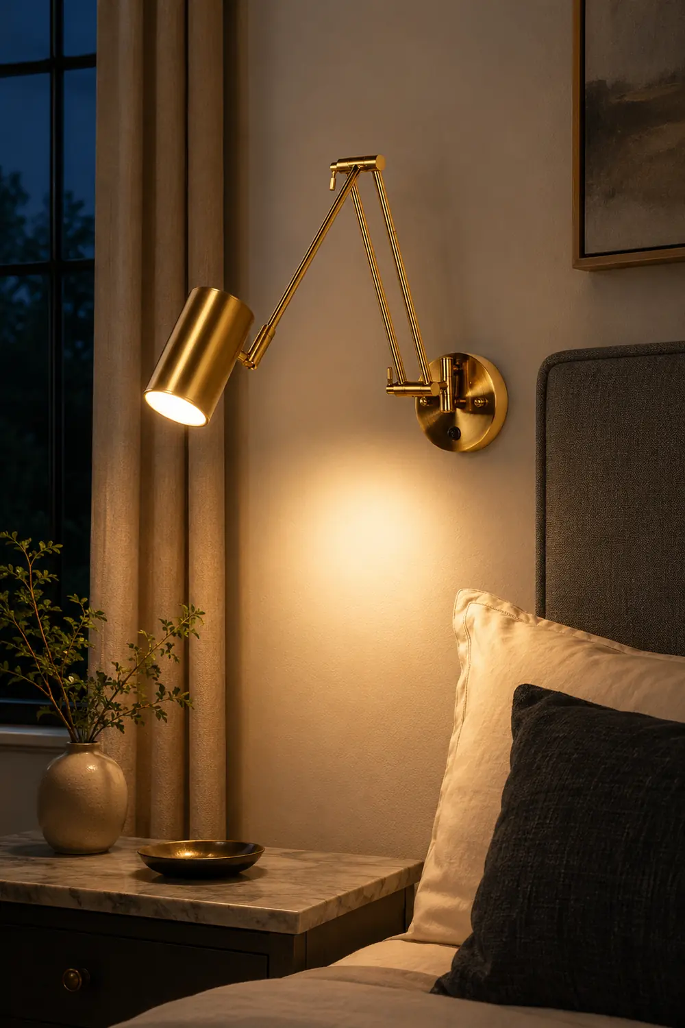 Freja Wall Lamp Cylindrical Adjustable Lamp Pole Metal Brass, Bedroom - Lumpaz