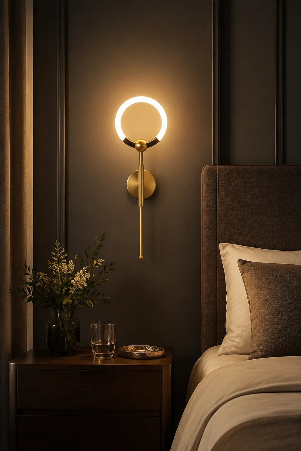 Arisha Modern Ring Vanity Wall Lamp, Black/Gold, Bathroom - Lumpaz