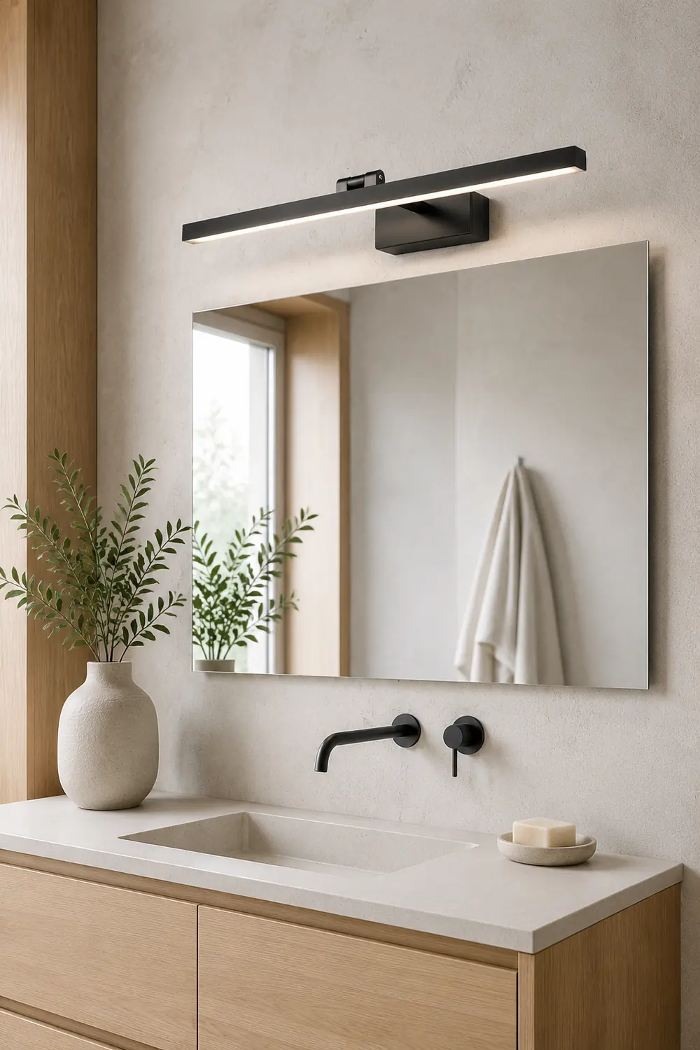 Edge Wall Lamp Linear Mirror Front Vanity, Black/White, Bathroom - Lumpaz