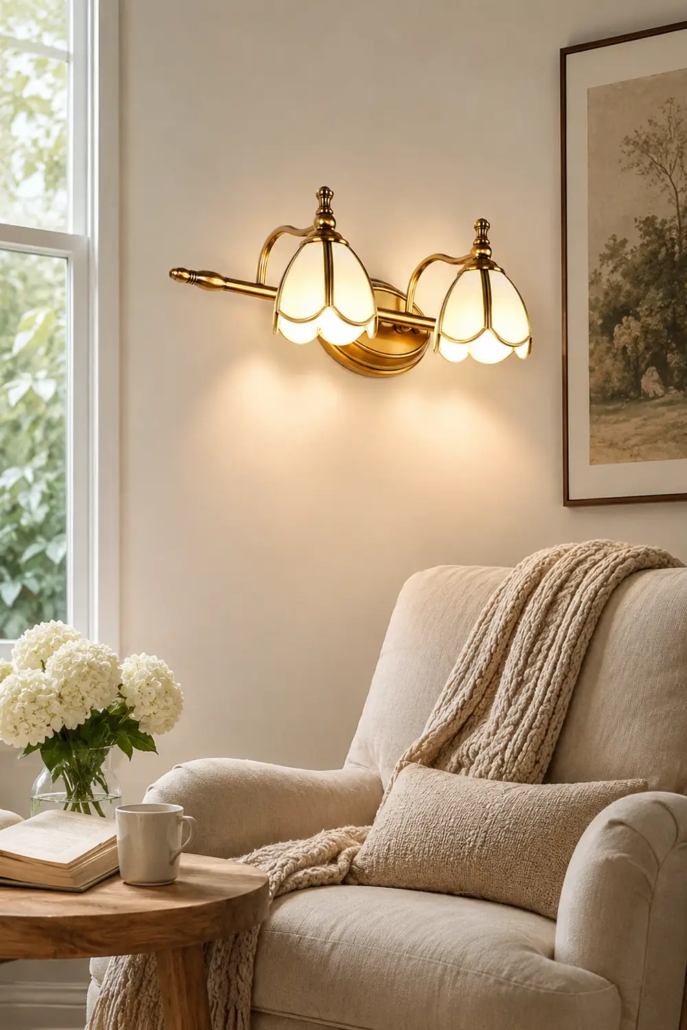 Félicie Vintage Flower Glass Wall Lamp, White/Yellow, Living Room - Lumpaz