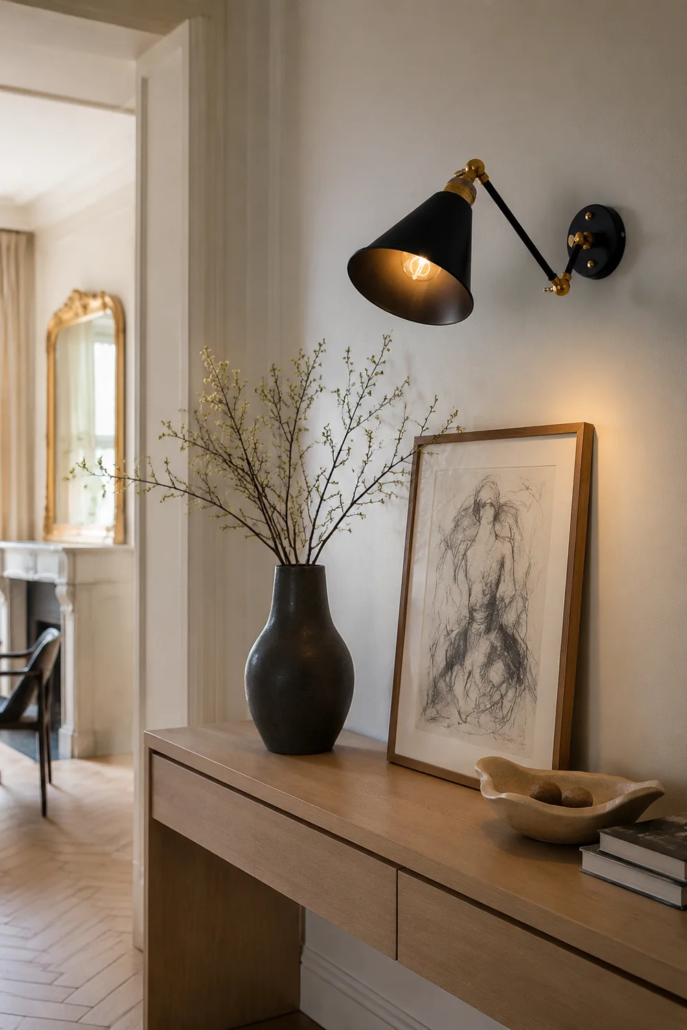 Alessio Wall Lamp Vintage Simple Conical Adjustable Black, Bedroom - Lumpaz