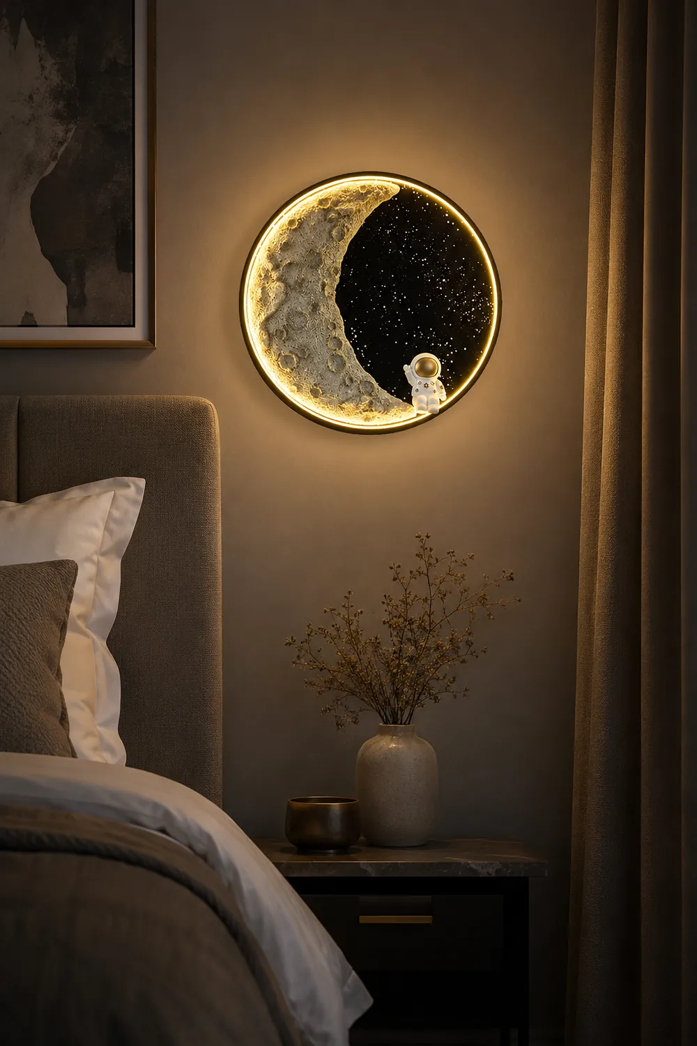 Elif Modern Astronaut Moon Metal Black Wall Lamp - Lumpaz