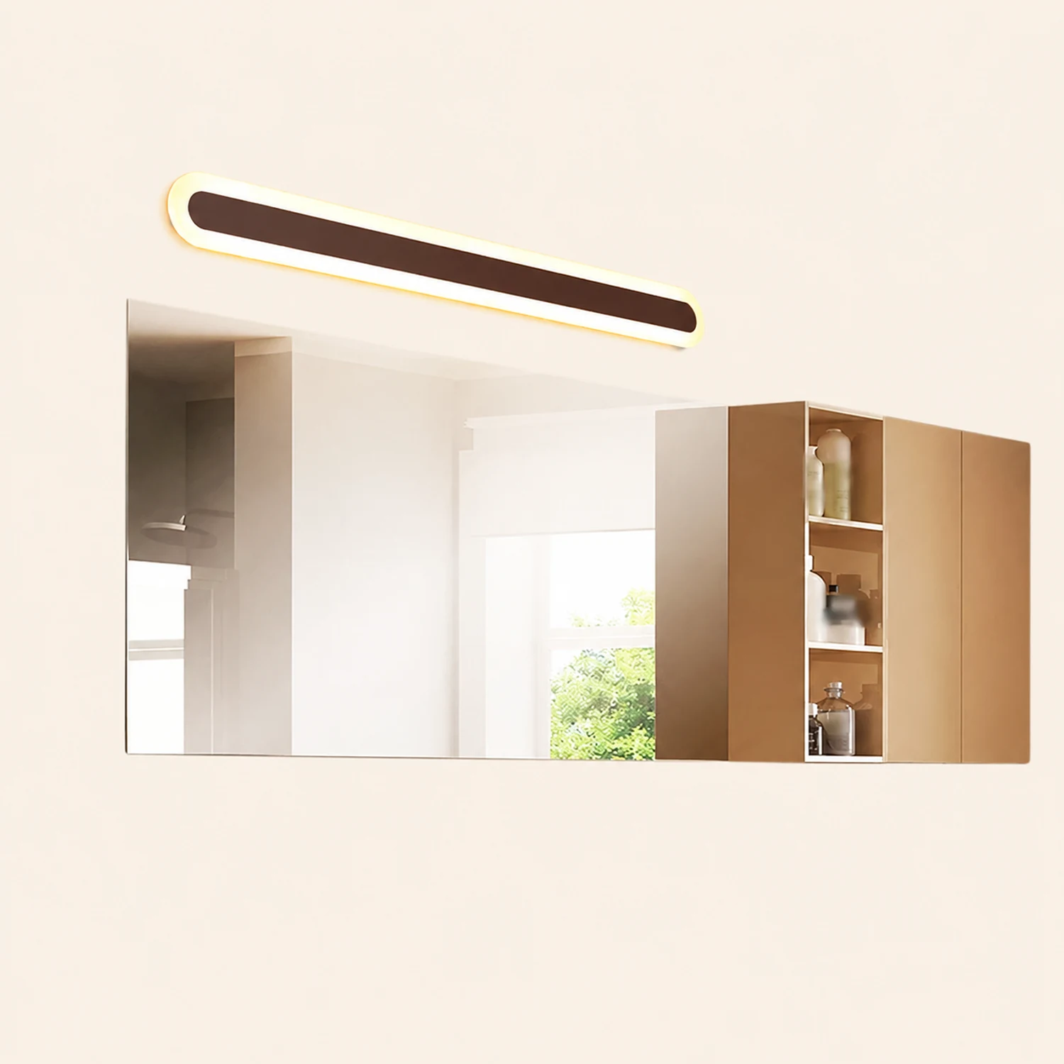 Edge Modern Linear Vanity Wall Lamp, White/Brown, Bathroom - Lumpaz