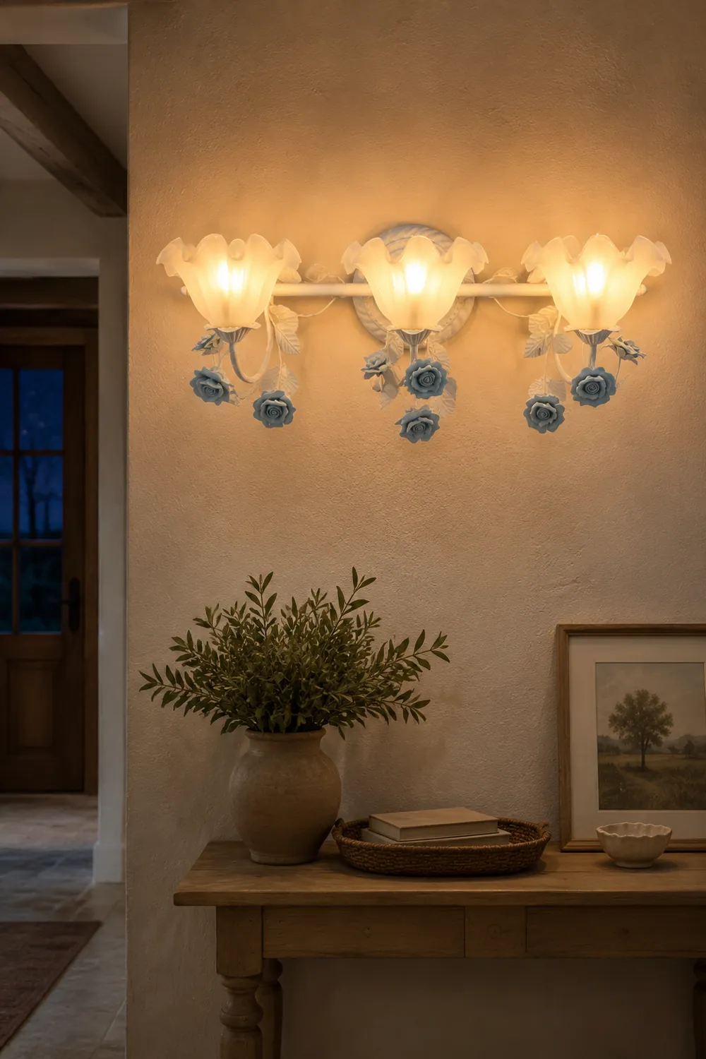 Félicie Vintage Flower Metal Wall Mounted Lamps, Blue/Pink - Lumpaz