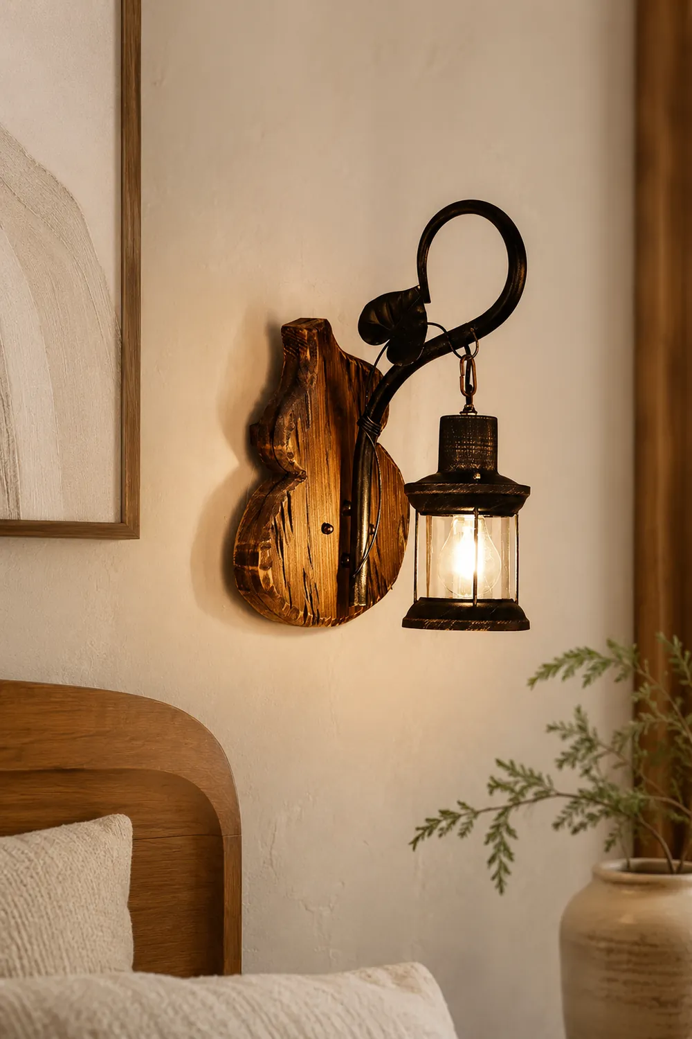 Austin Wall Lamp Cucurbits/Candle Vintage, Wood/Metal, Bedroom - Lumpaz