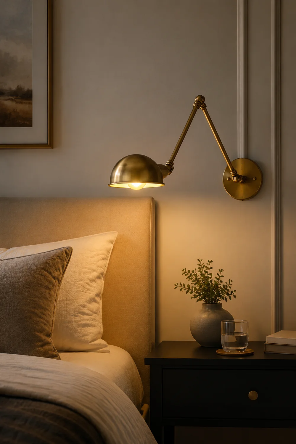 Brady Hemispheric Adjustable Wall Lamp, Brass/Antique Brass/Chrome, Bedroom - Lumpaz