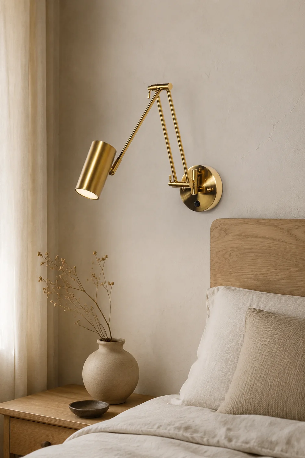 Freja Wall Lamp Cylindrical Adjustable Lamp Pole Metal Brass, Bedroom - Lumpaz