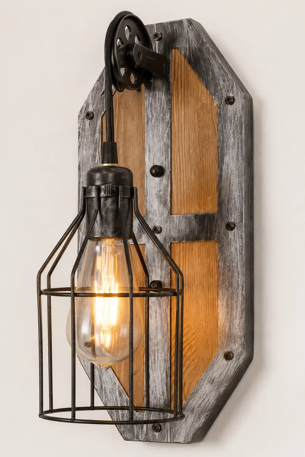 Austin Vintage Bird Cage Wood Metal Wall Lamp Dining Room/Bedroom - Lumpaz
