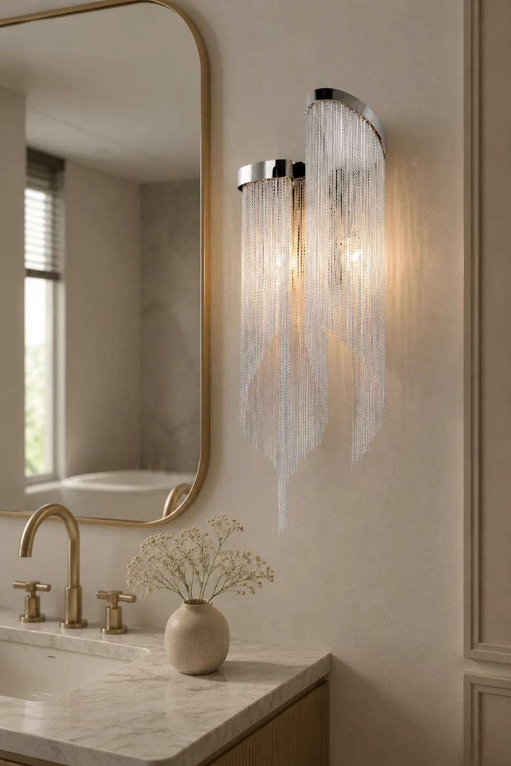 Colon Wall Lamp Modern/Art Deco, Tassel Chain, Silver, Bedroom - Lumpaz