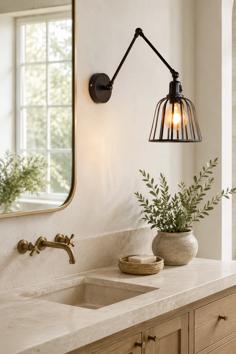 Alessio Vintage Cage Adjustable Wall Lamp, Metal, Black, Living Room - Lumpaz