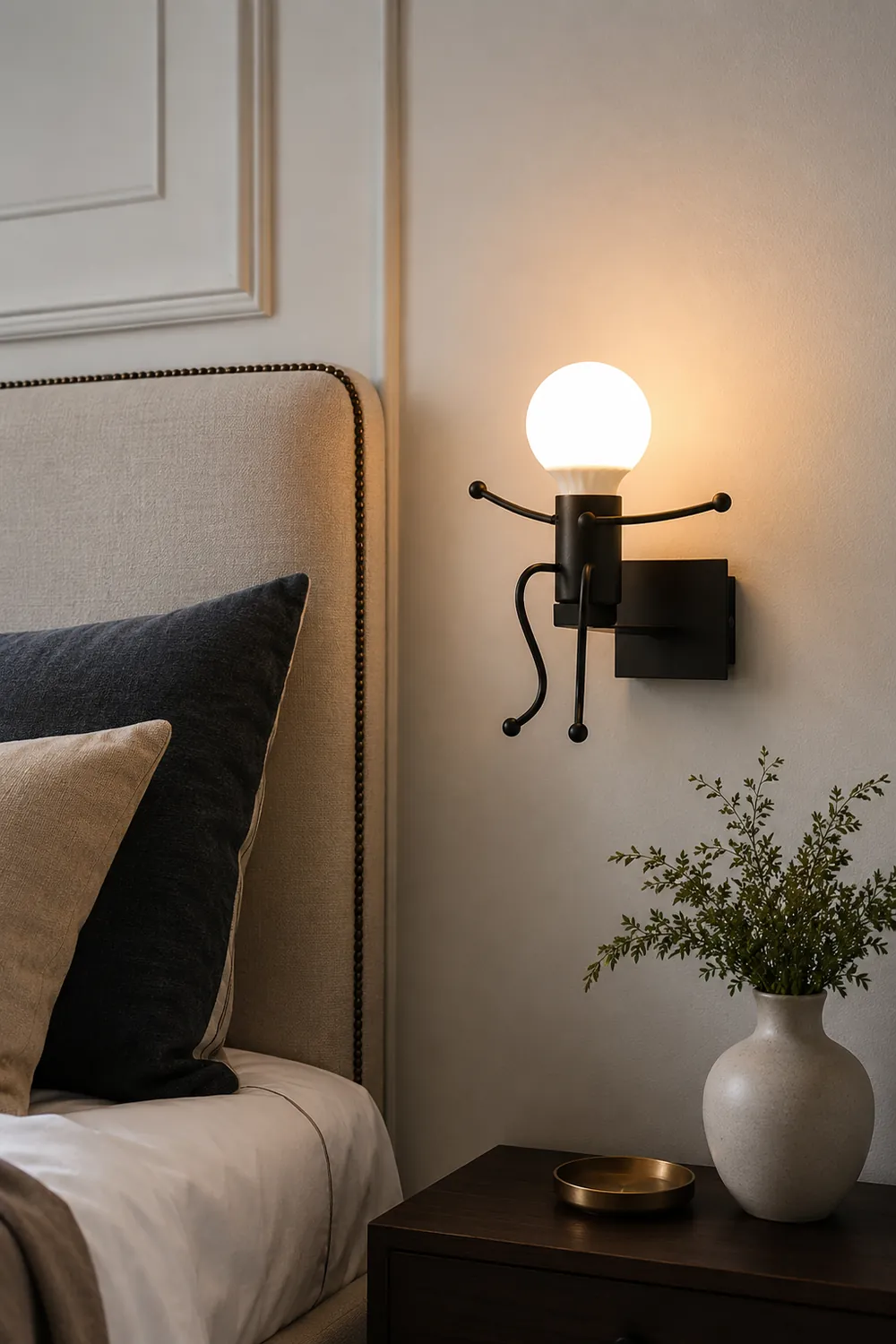Luxo Modern Decorative Man Metal Wall Lamp, White/Black - Lumpaz
