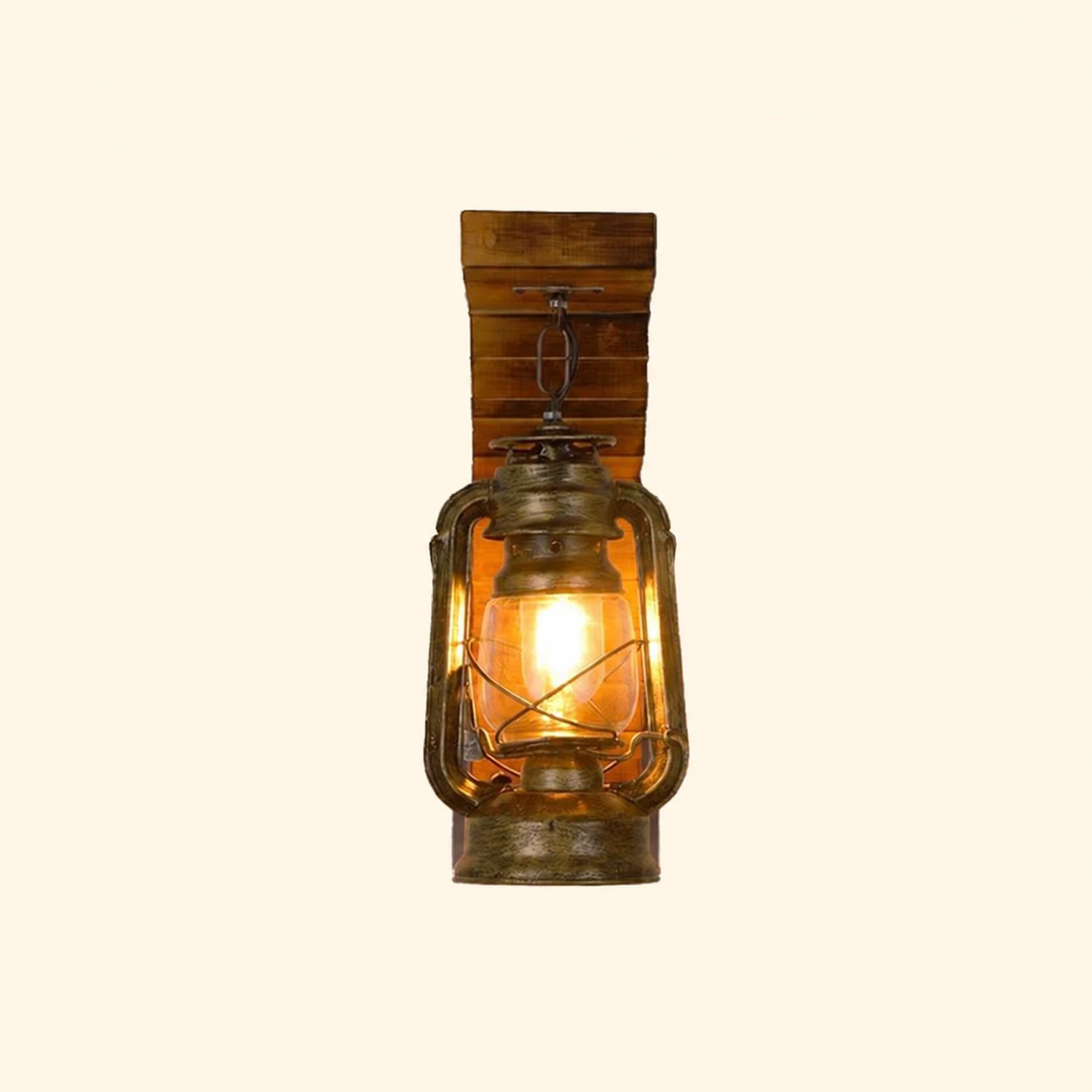 Austin Lantern Bedroom Wall Lamp, Metal/Wood, Restaurant - Lumpaz