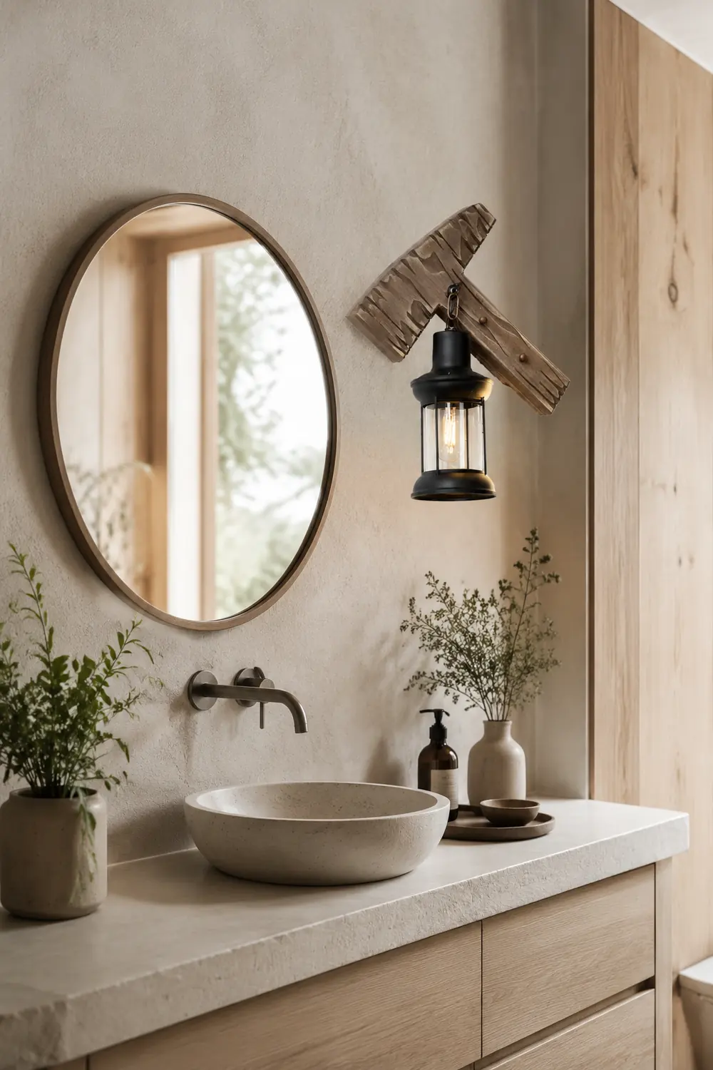 Austin Wall Lamp Hammer Shape Vintage, Wood/Metal, Bedroom - Lumpaz