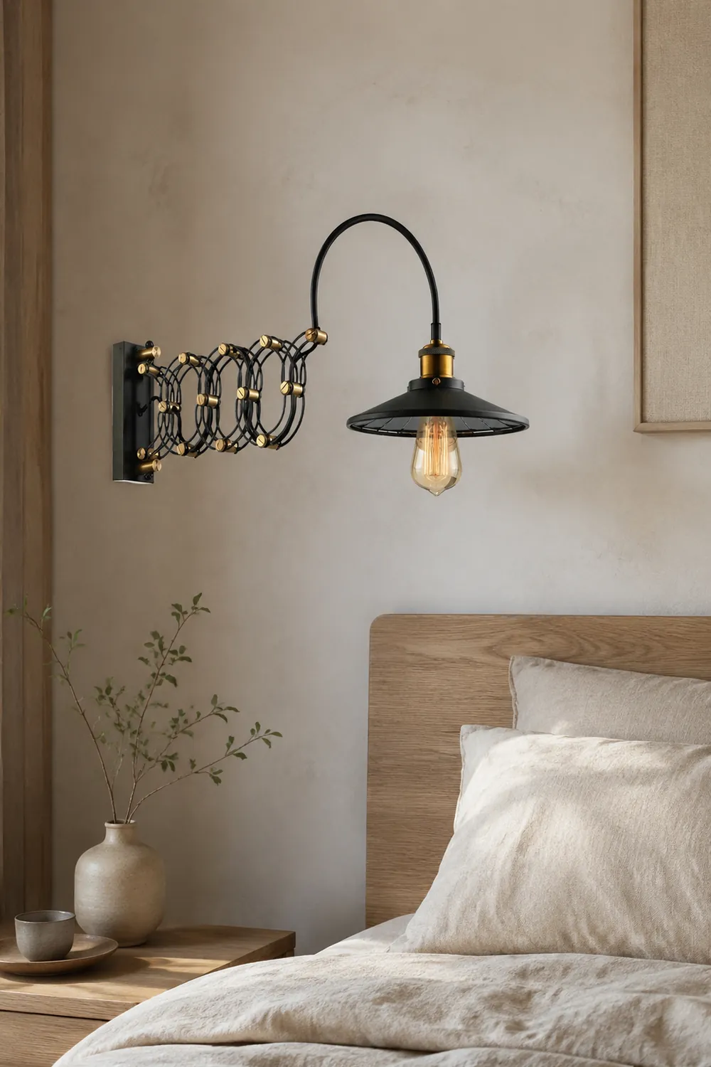 Brady Wall Lamp Arched Lamppost Extendable Arm Metal, Black, Living Room - Lumpaz