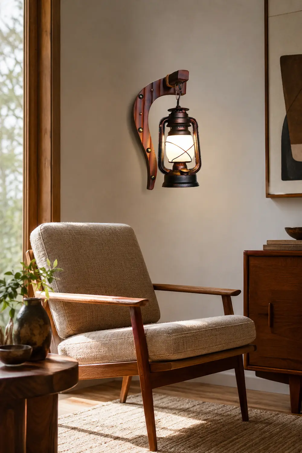 Austin Wall Lamp Minimalist Retro Arc Lampholder Wood Dark Brown, Bedroom - Lumpaz