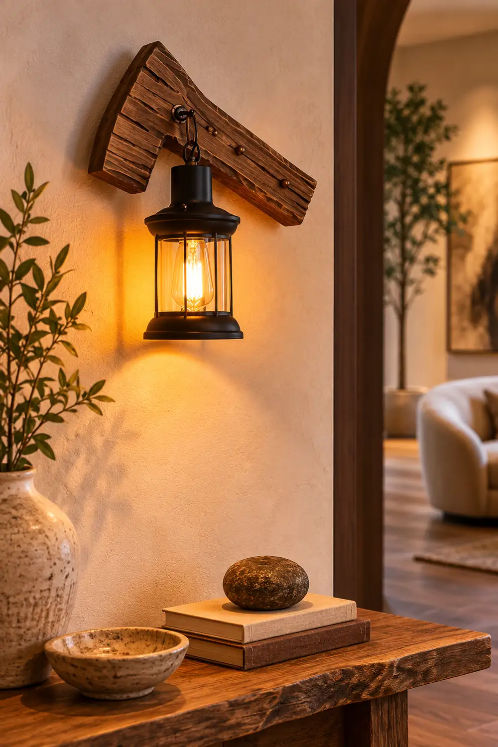 Austin Wall Lamp Hammer Shape Vintage, Wood/Metal, Living Room - Lumpaz