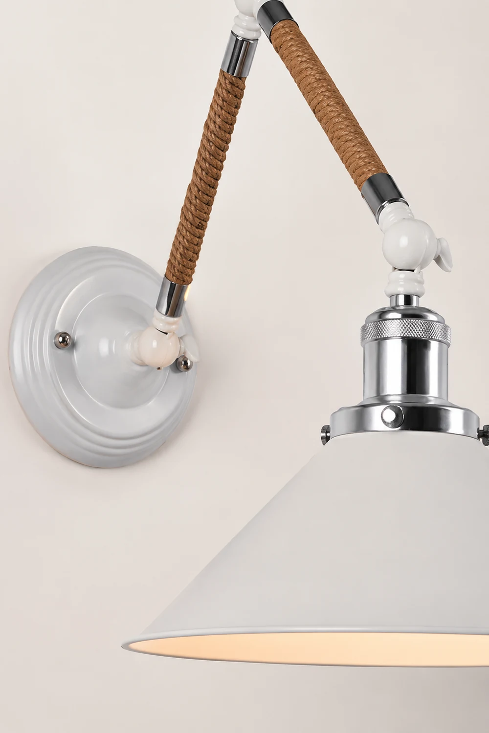 Carins Wall Lamp Hemp Modern, Rope/Metal Adjustable, White, Bedroom - Lumpaz