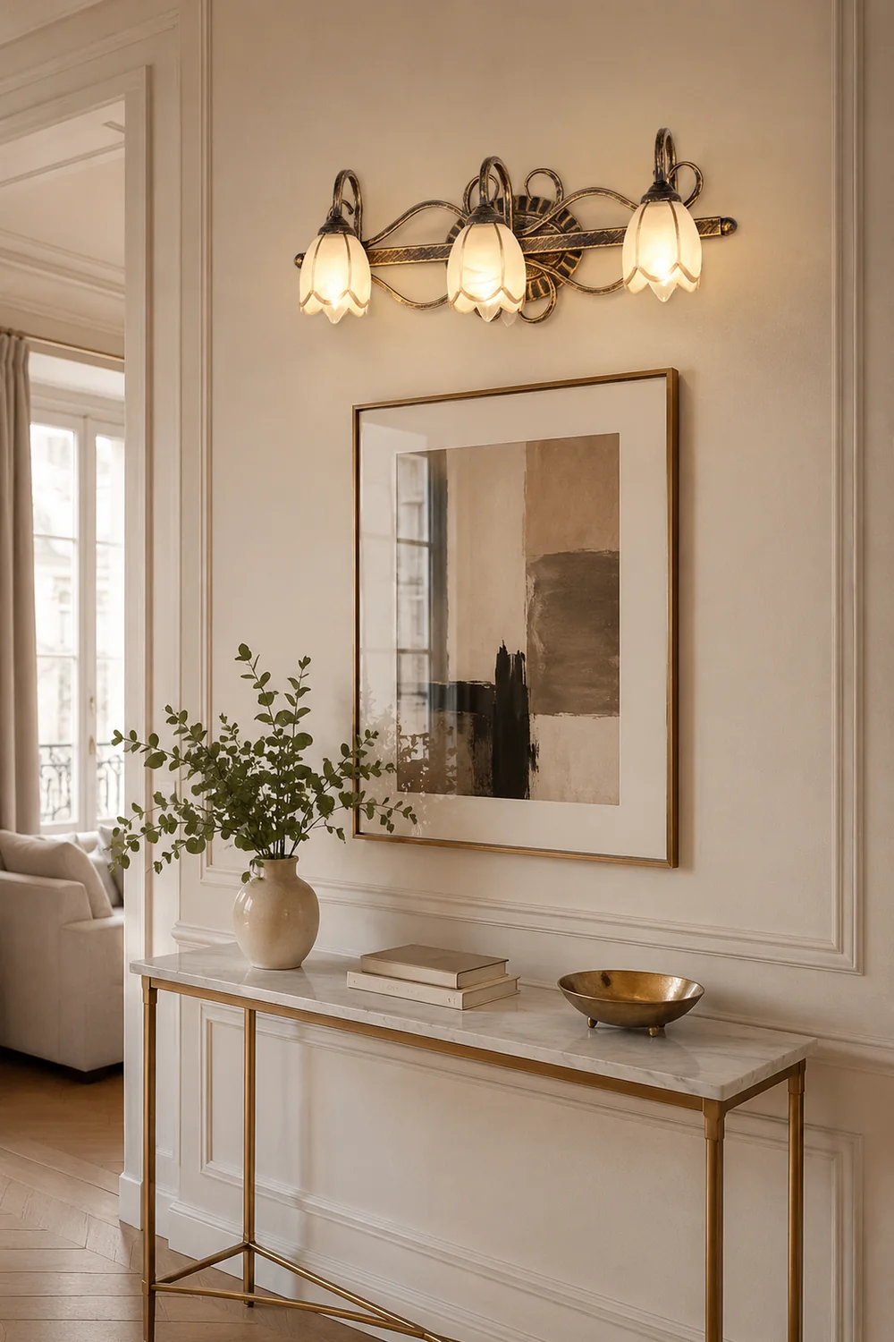 Félicie Antique Brass Flower Mirror Front Vanity Wall Lamp - Lumpaz