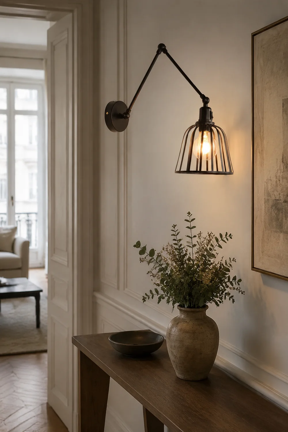 Alessio Vintage Cage Adjustable Wall Lamp, Metal, Black, Living Room - Lumpaz