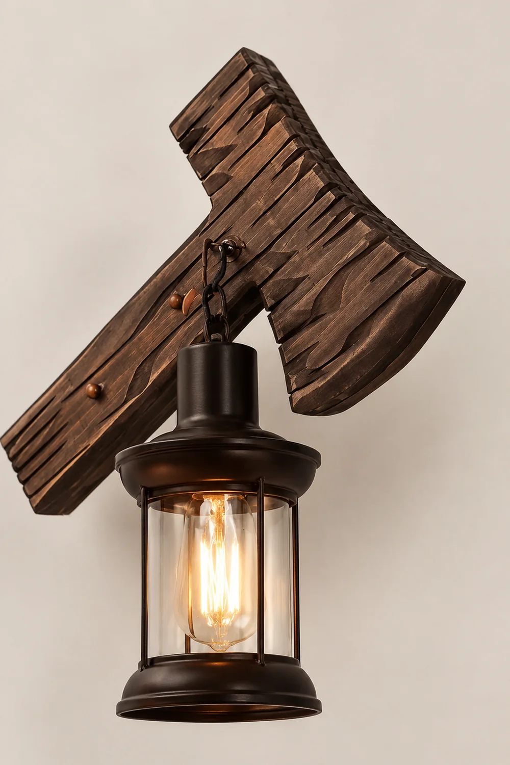 Austin Wall Lamp Hammer Shape Vintage, Wood/Metal, Living Room - Lumpaz